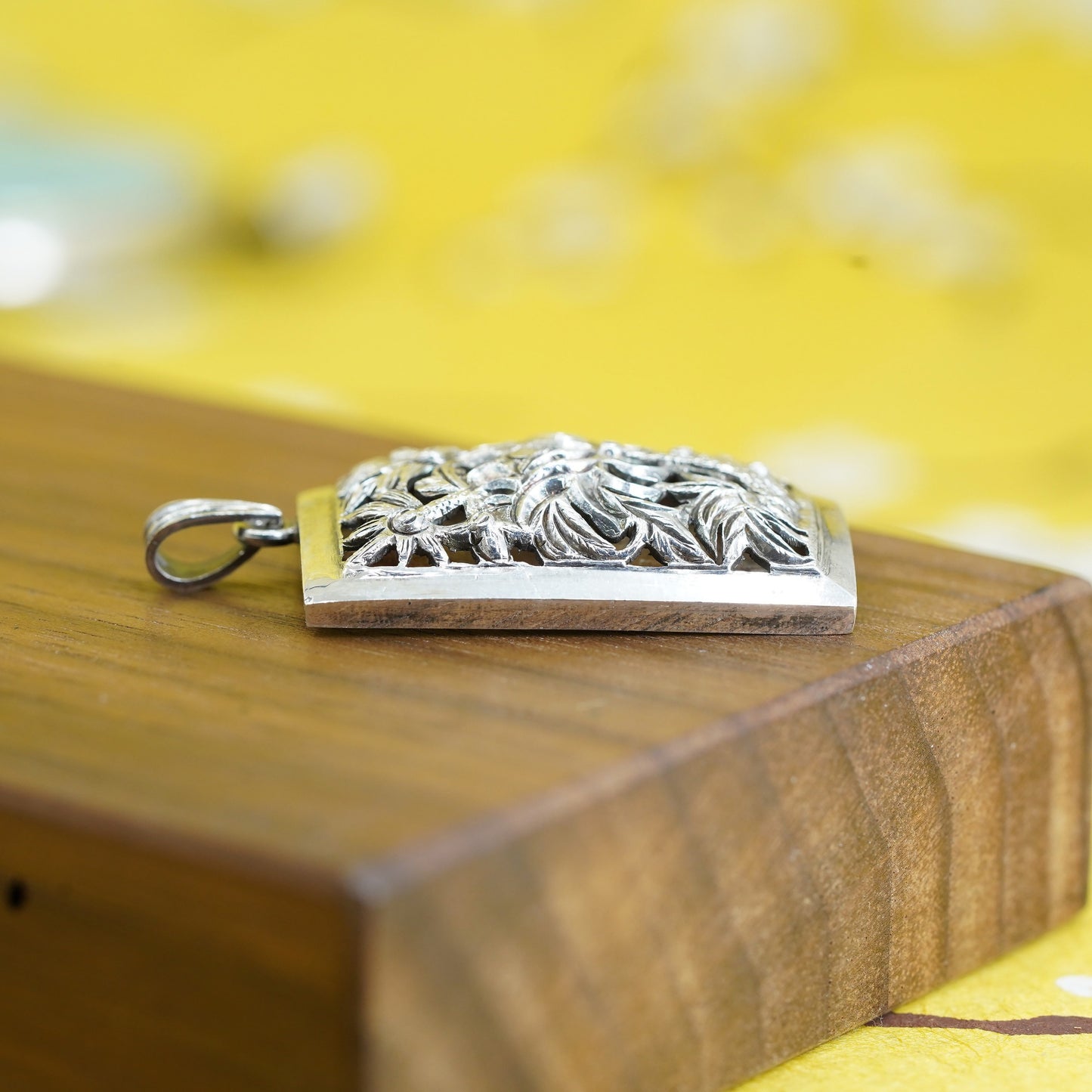 Vintage Sterling Silver Handmade Pendant, 925 filigree carved flower