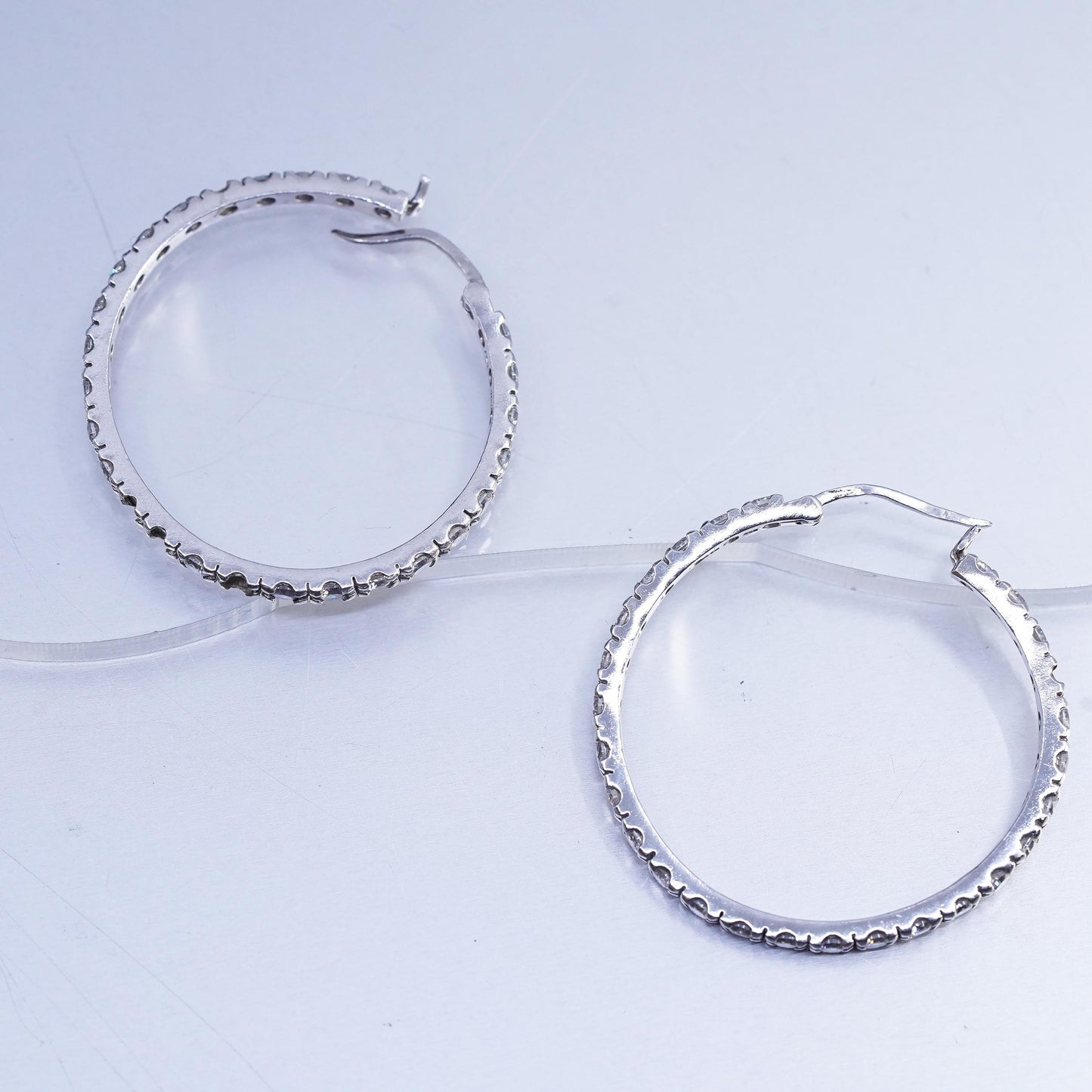 1.5", MISSING CZ vintage Sterling silver earrings, 925 hoops with cluster cz