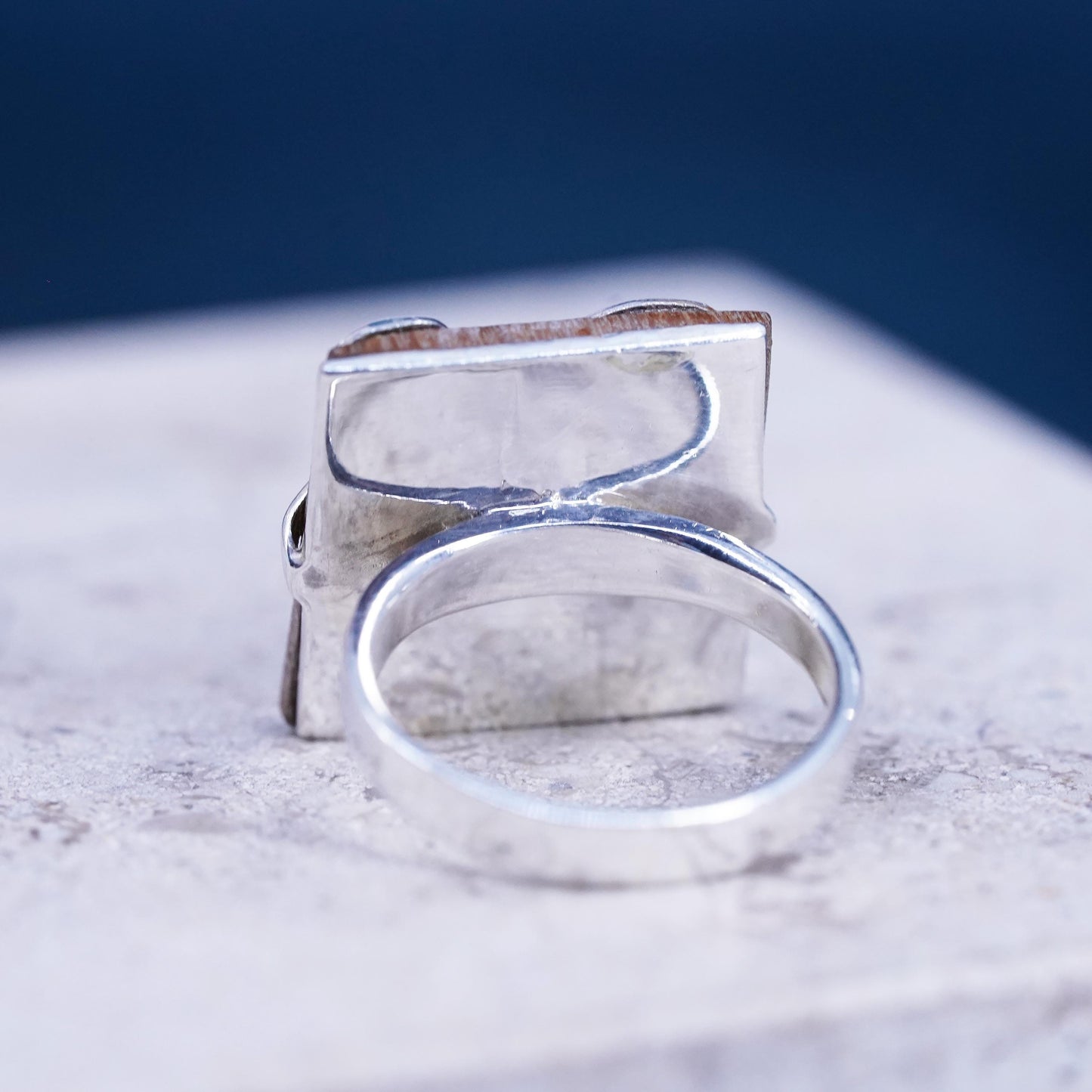 Size 7, vintage Sterling 925 silver handmade square ring w/ abstract butterfly