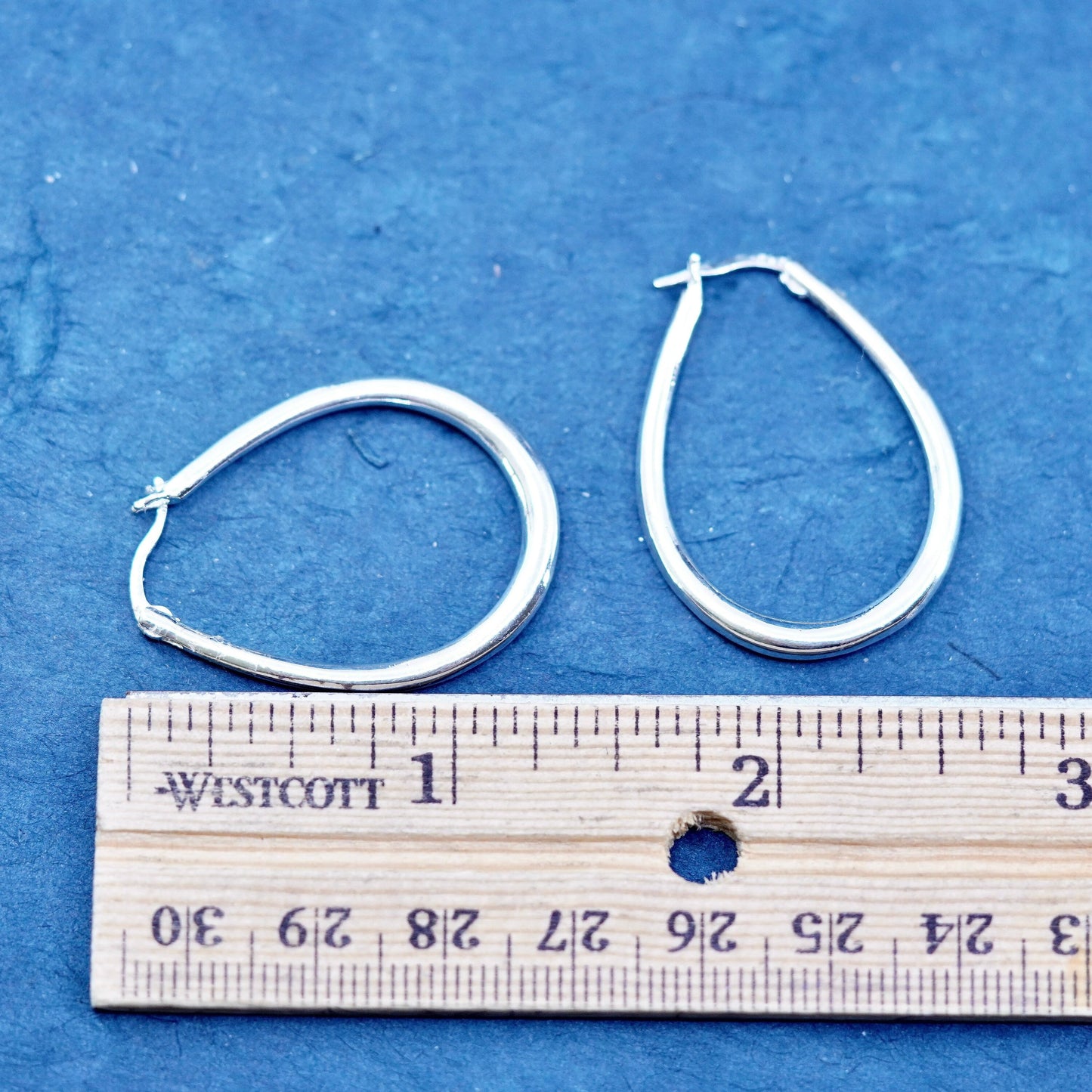 1.5”, vintage Sterling silver handmade oval hoop earrings, Modern 925 huggie