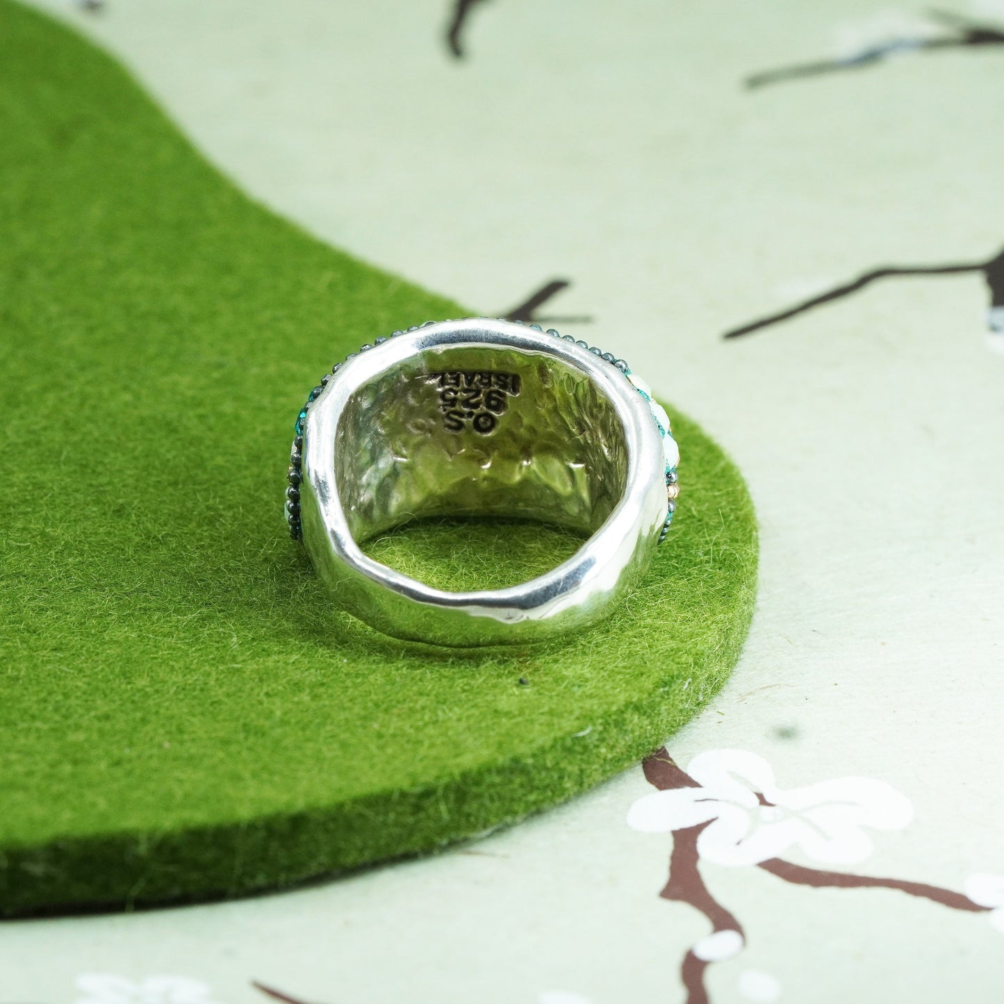 Size 10.25, Israeli sterling silver ring O.S 925 Old Orit Schertzman In Stone