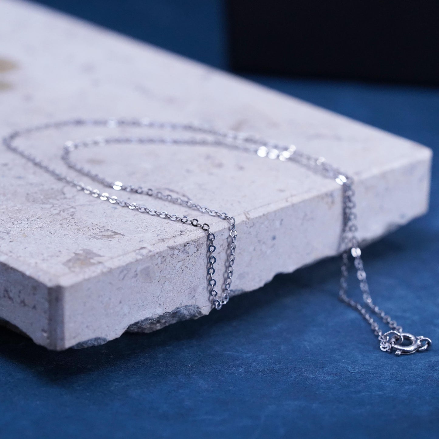 16”, 1mm, vintage Sterling silver handmade necklace, 925 flatten circle chain