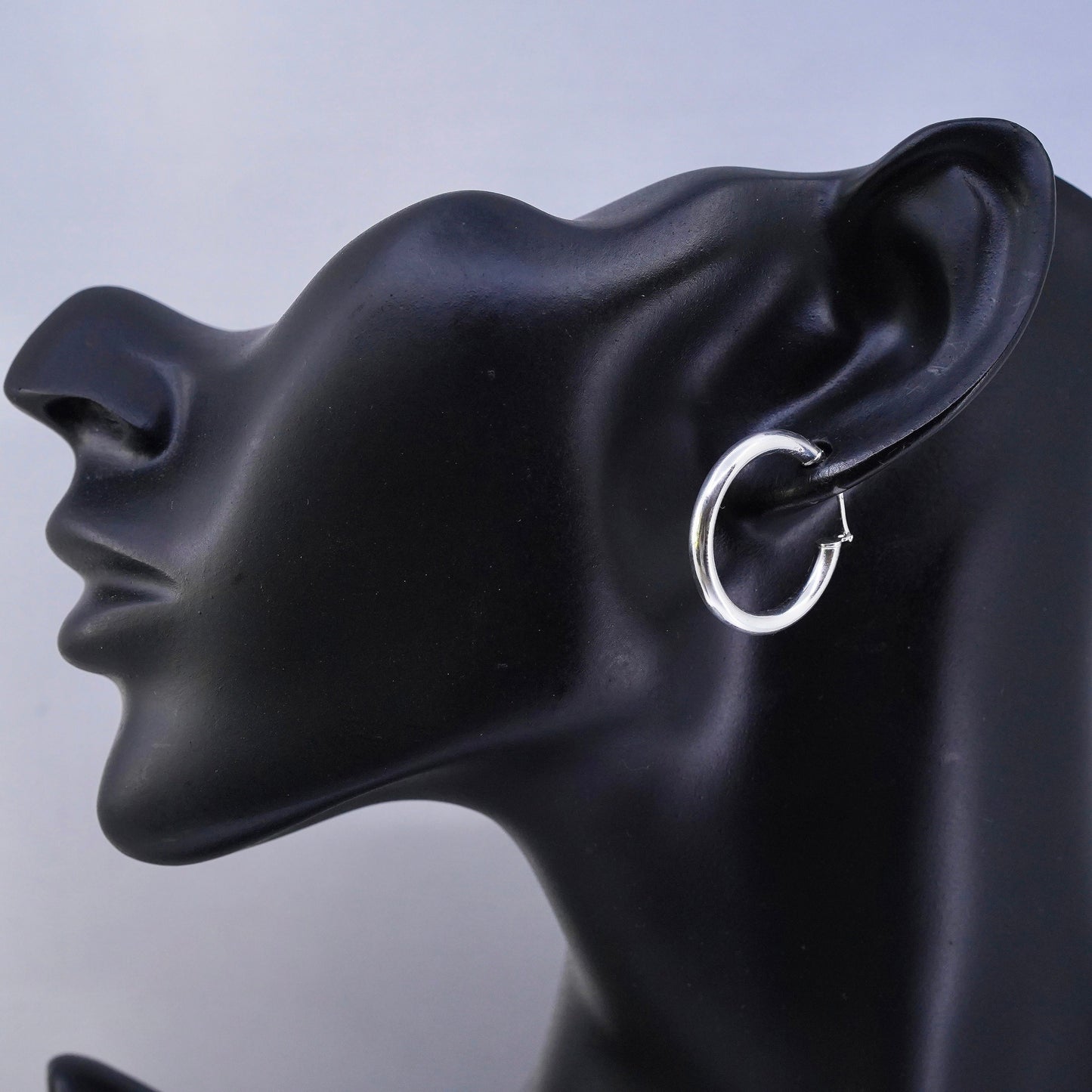 1”, vintage Italy Sterling silver handmade earrings, 925 bold hoops
