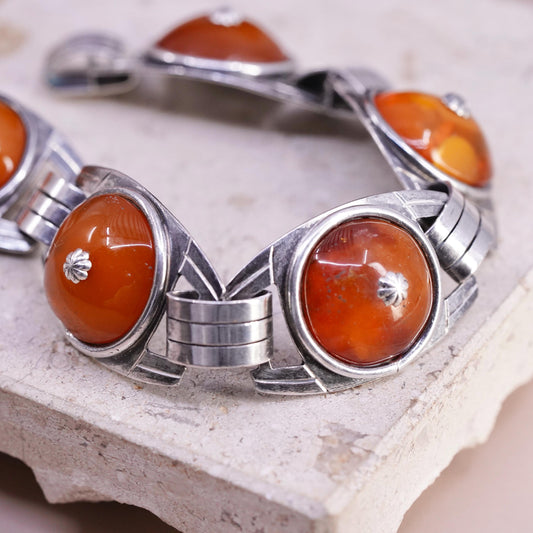 7.75", vintage German OKO sterling 835 silver handmade bracelet with carnelian