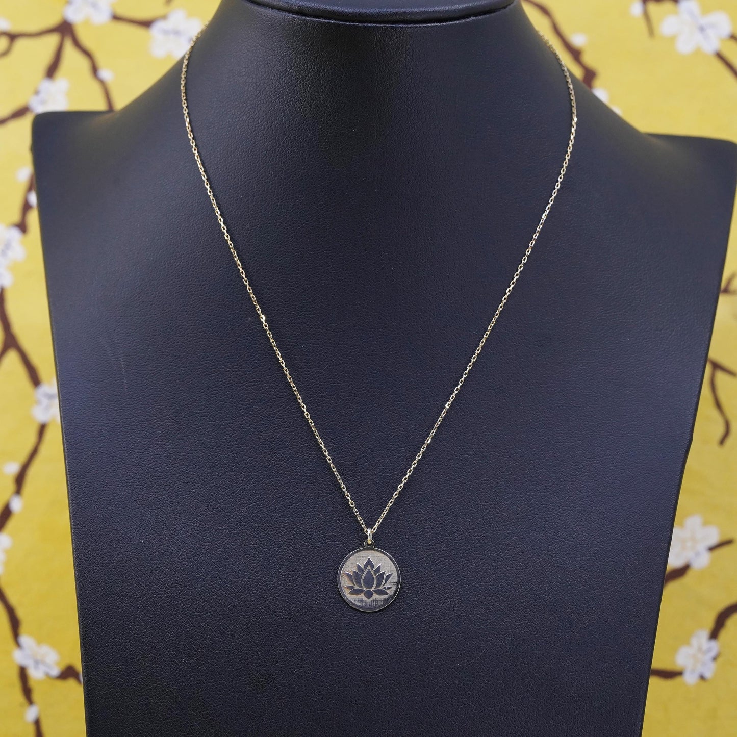 14+2", sterling silver necklace, vermeil gold 925 chain Lotus flower pendant