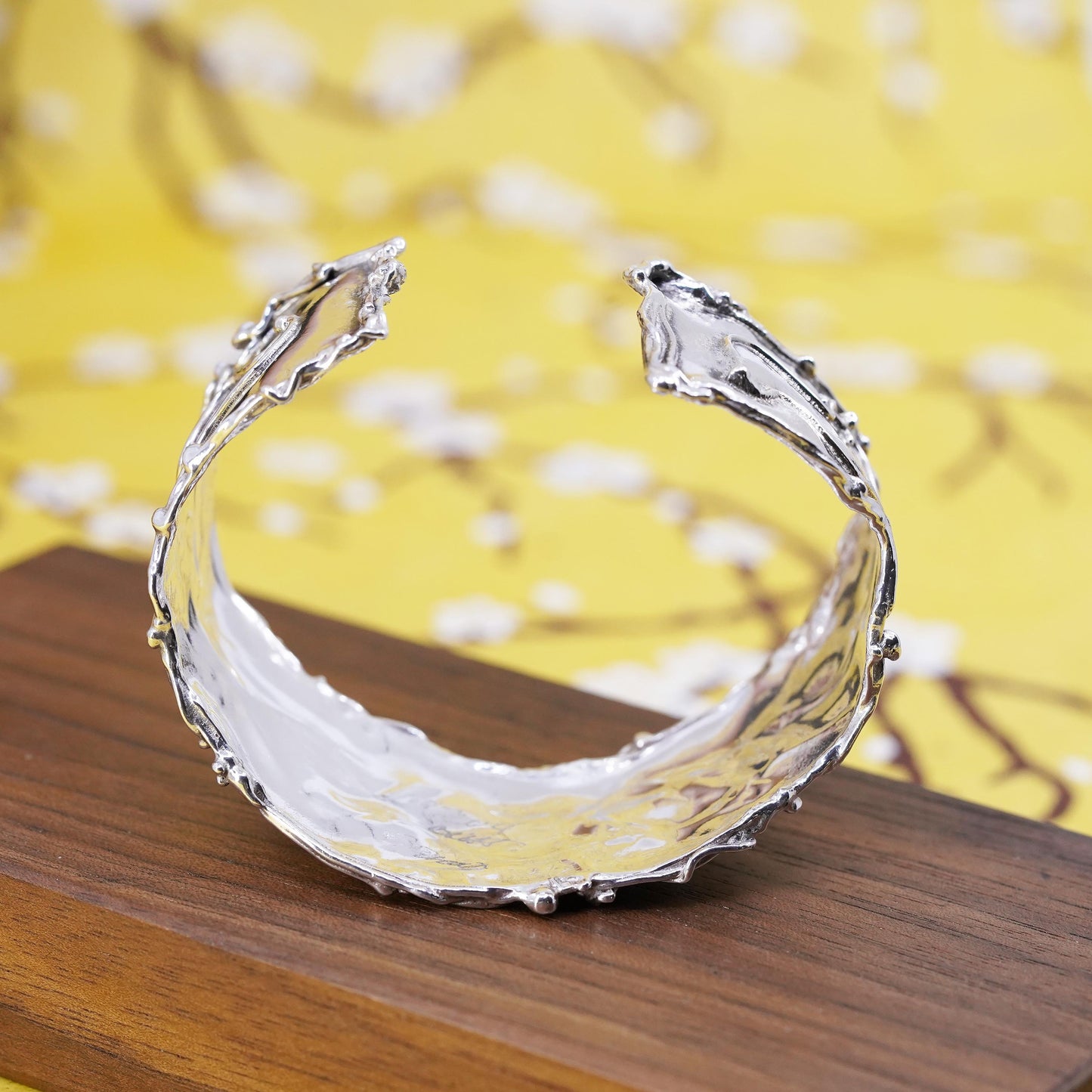 6.5", Vintage Sterling silver handmade bracelet, 925 wide cuff hammered texture