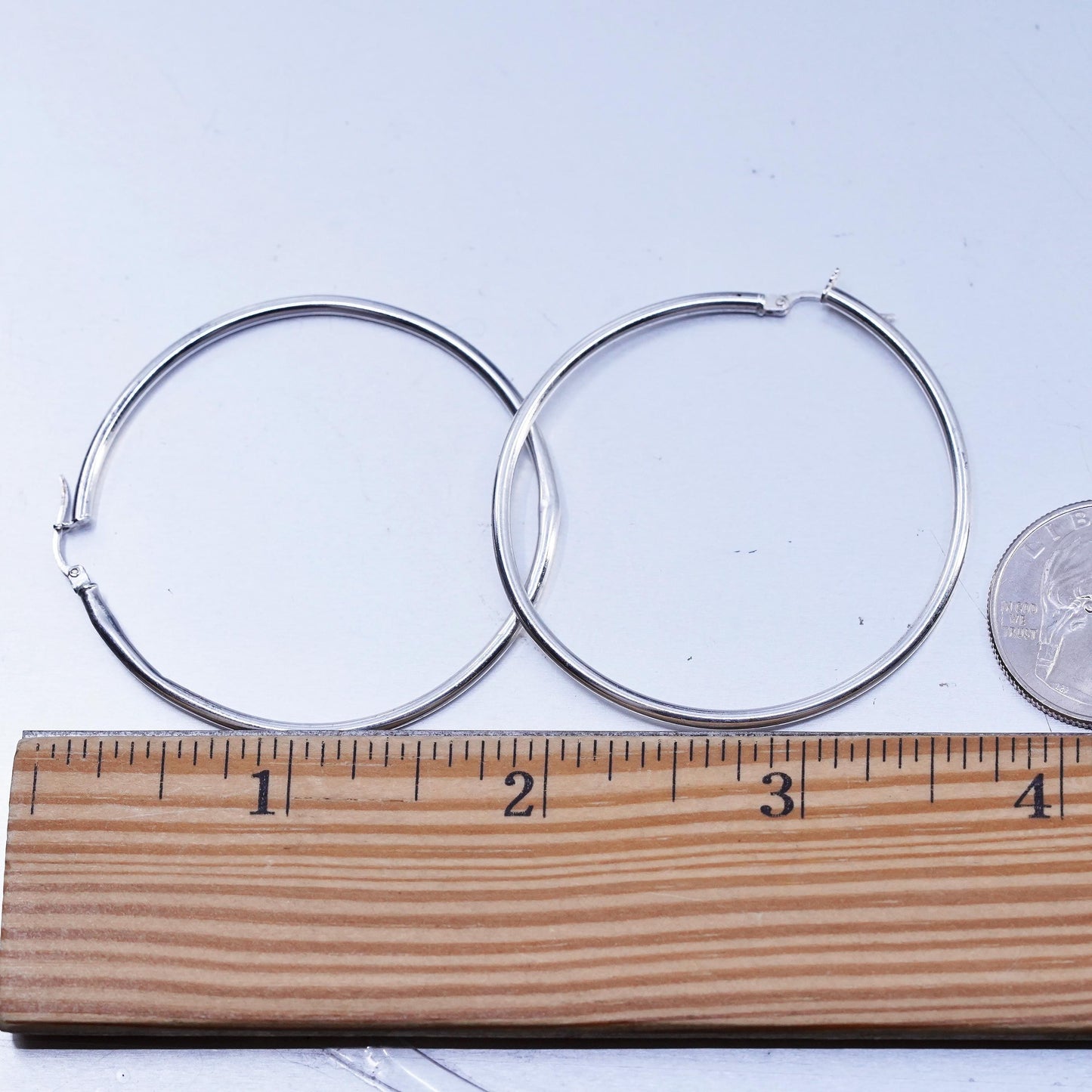 1.75", DENTED vintage Sterling silver handmade earrings, 925 hoops