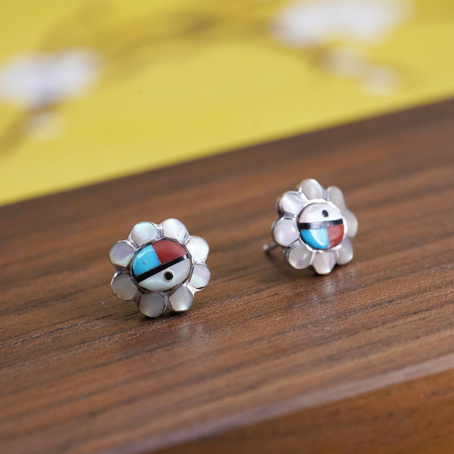 Native American Sterling 925 silver handmade zuni studs earrings turquoise