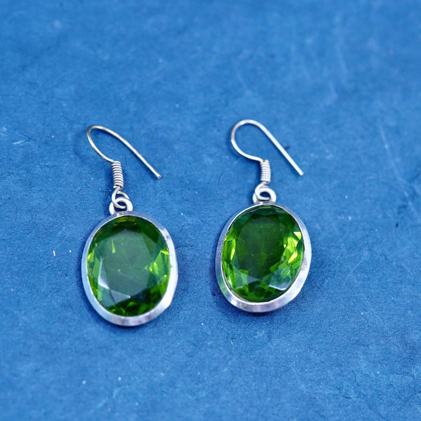 Vintage sterling silver handmade earrings, 925 oval peridot