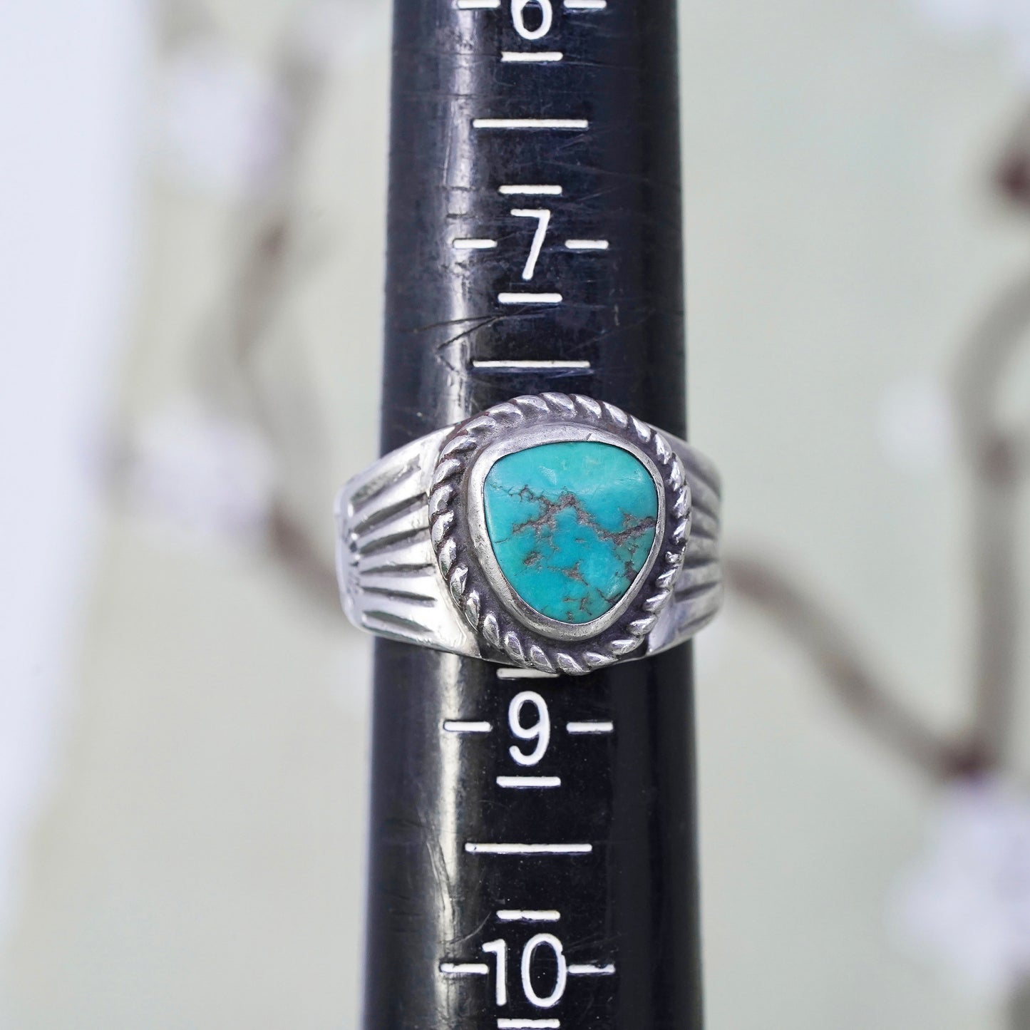 Size 8, Native American sterling 925 silver ring with turquoise, southwestern
