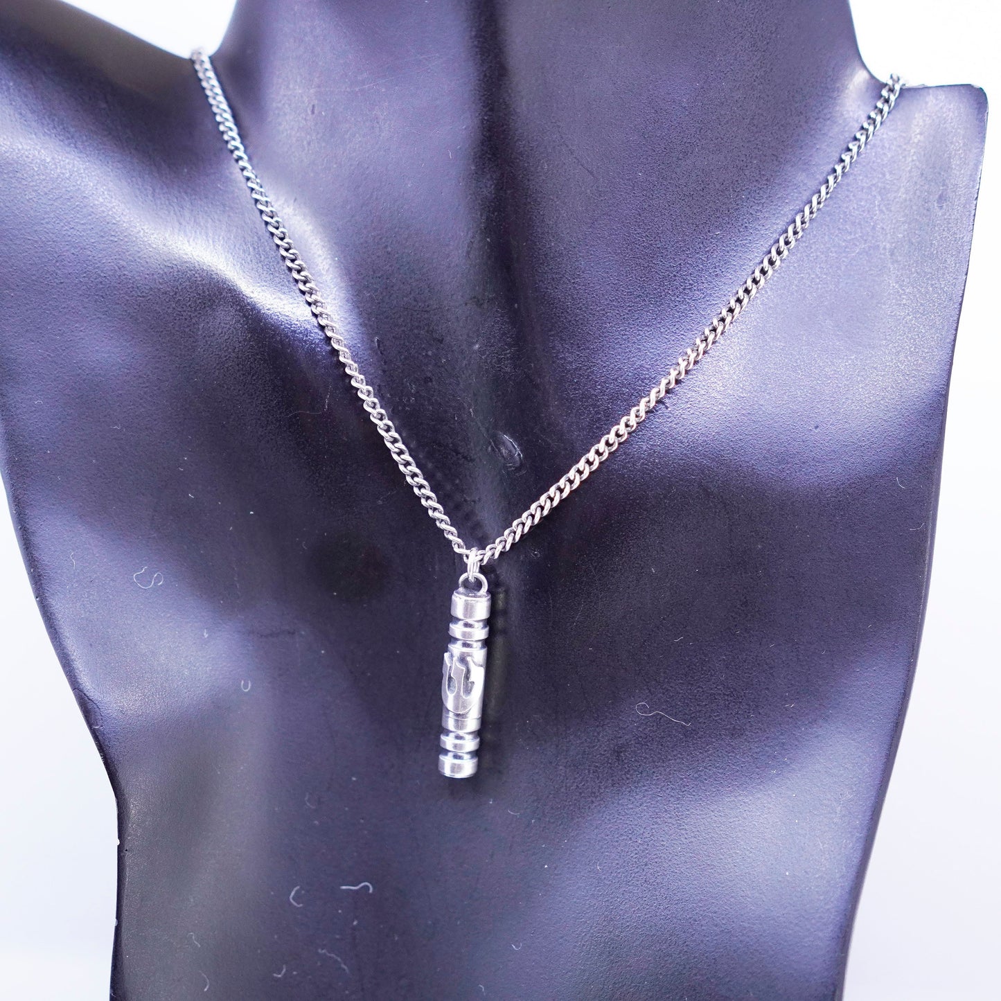 20”, Sterling 925 silver handmade curb chain necklace with Hebrew word pendant