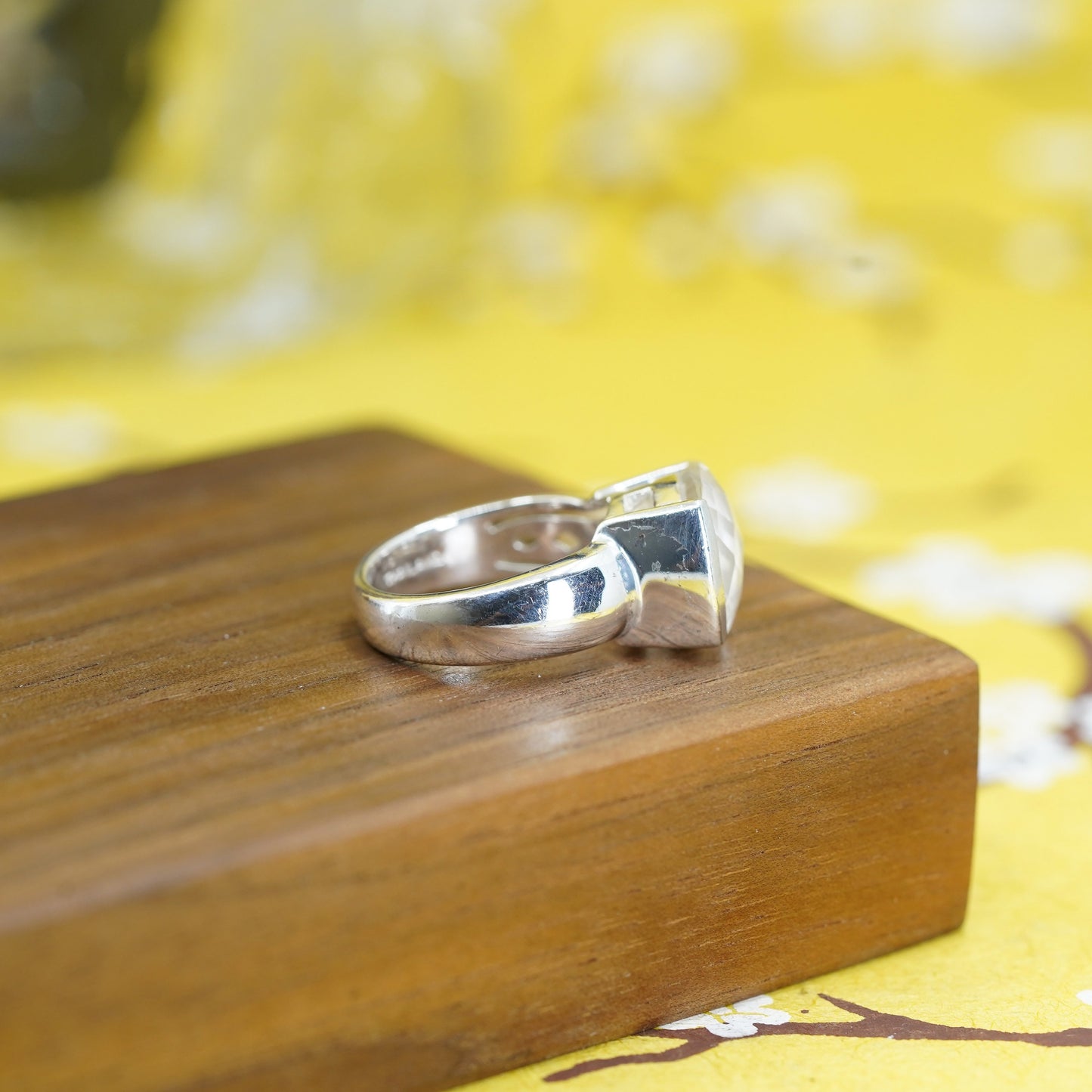 Size 7, Sterling silver 925 handmade ring checker cut crystal, cocktail ring