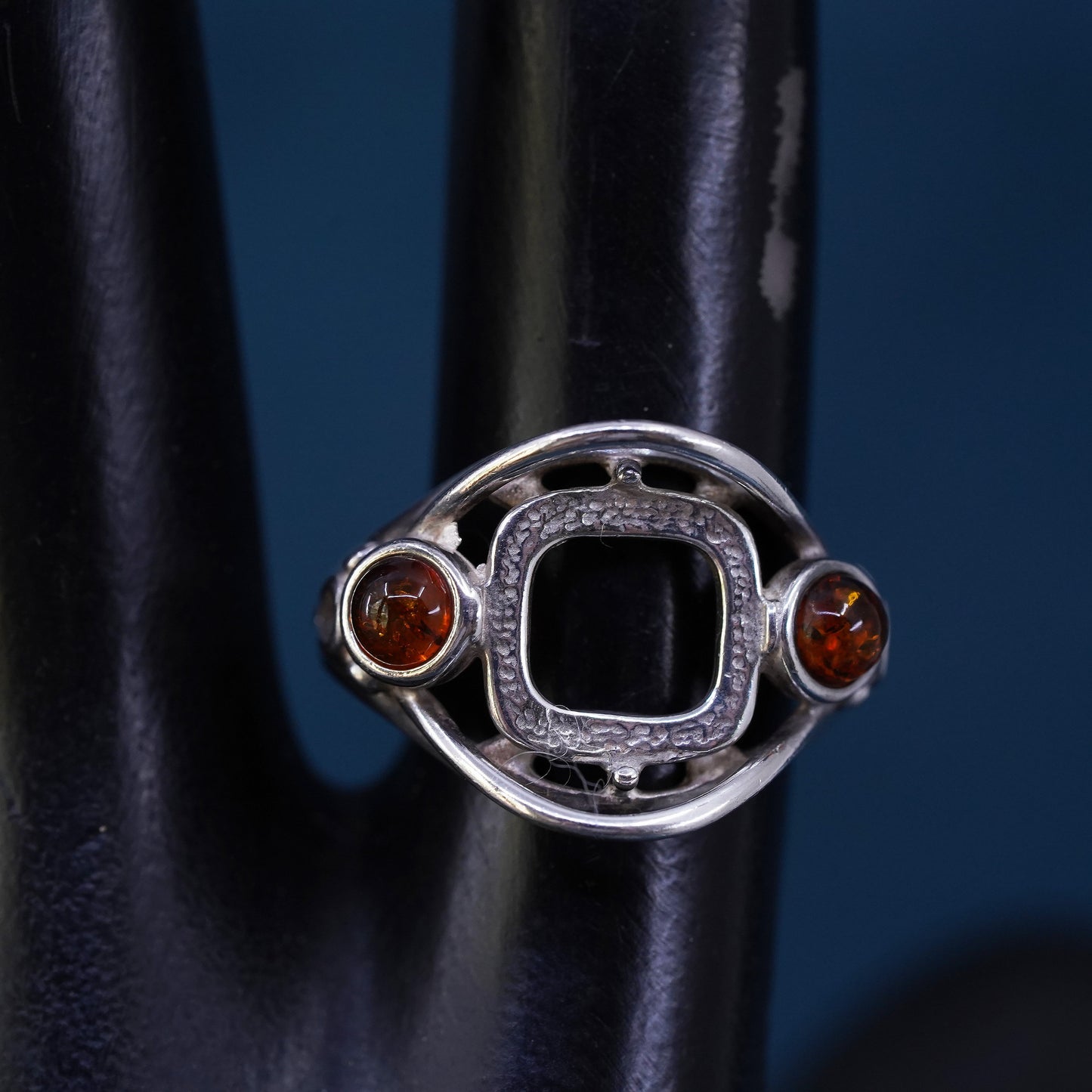 Size 7, vintage sterling 925 silver handmade ring with Amber