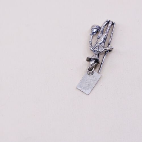 vtg Sterling 925 silver handmade pendant, Missouri farmer Fisherman Charm