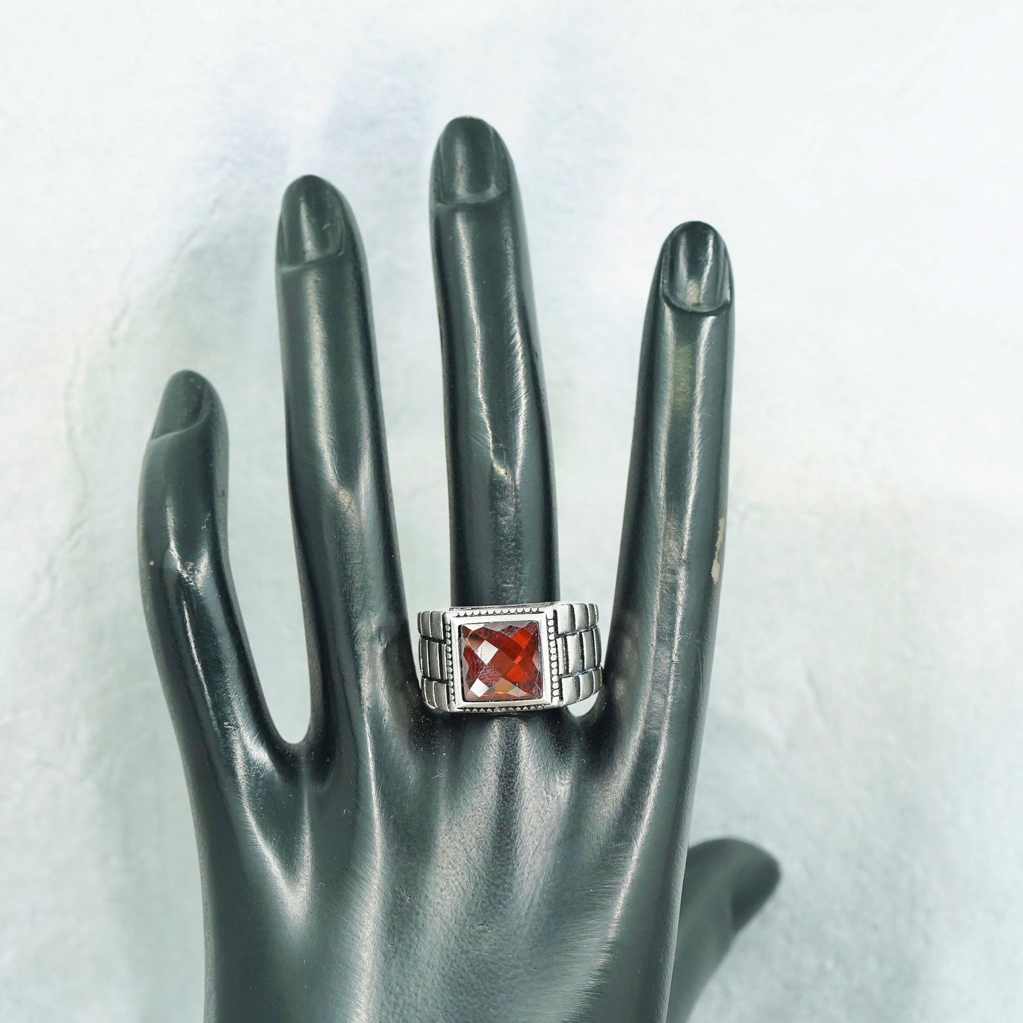 Size 10.5, vintage Sterling 925 silver handmade men’s ring with ruby