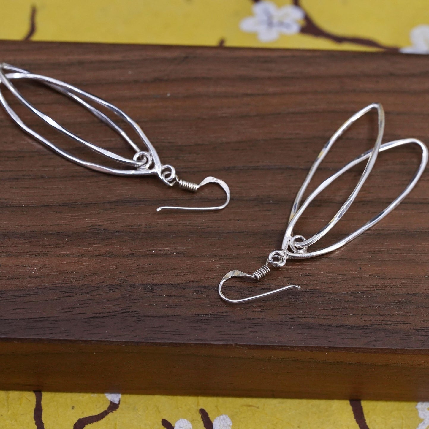 2", vintage Sterling silver handmade earrings, 925 entwined oval hoops