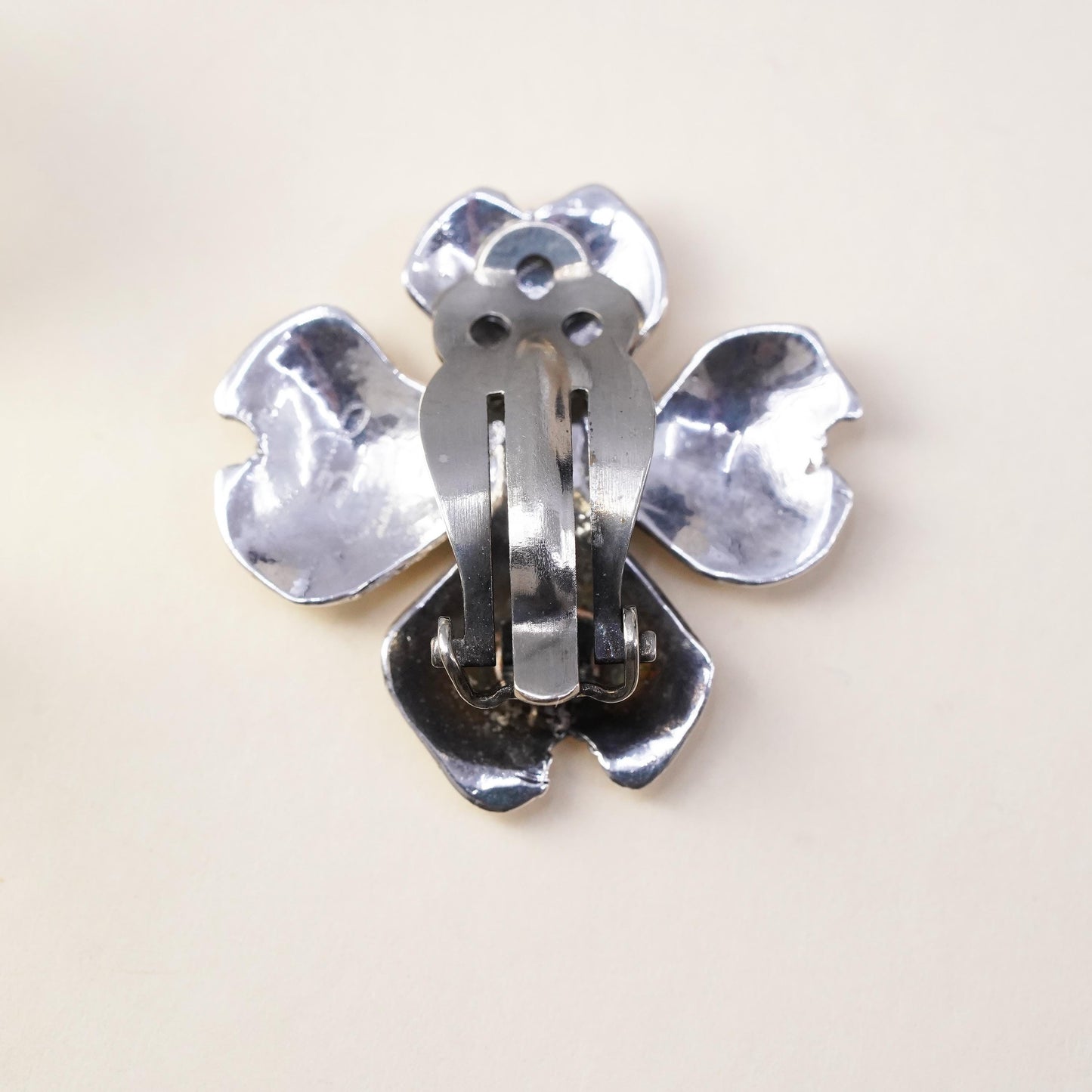 southwestern sterling silver single earring, 925 silver dogwood flower clip on