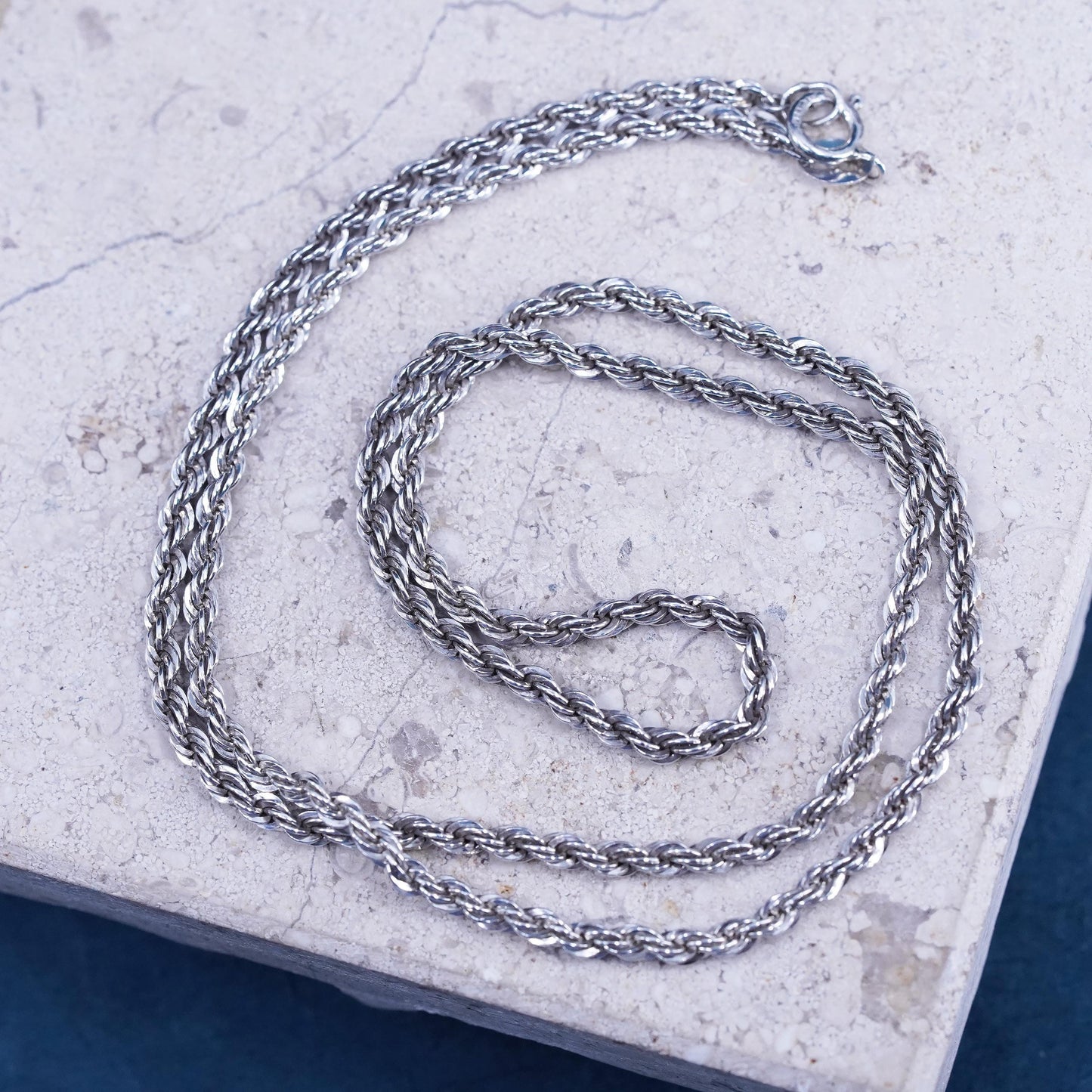 18” 3mm, vintage Sterling silver handmade necklace, 925 diamond rope chain
