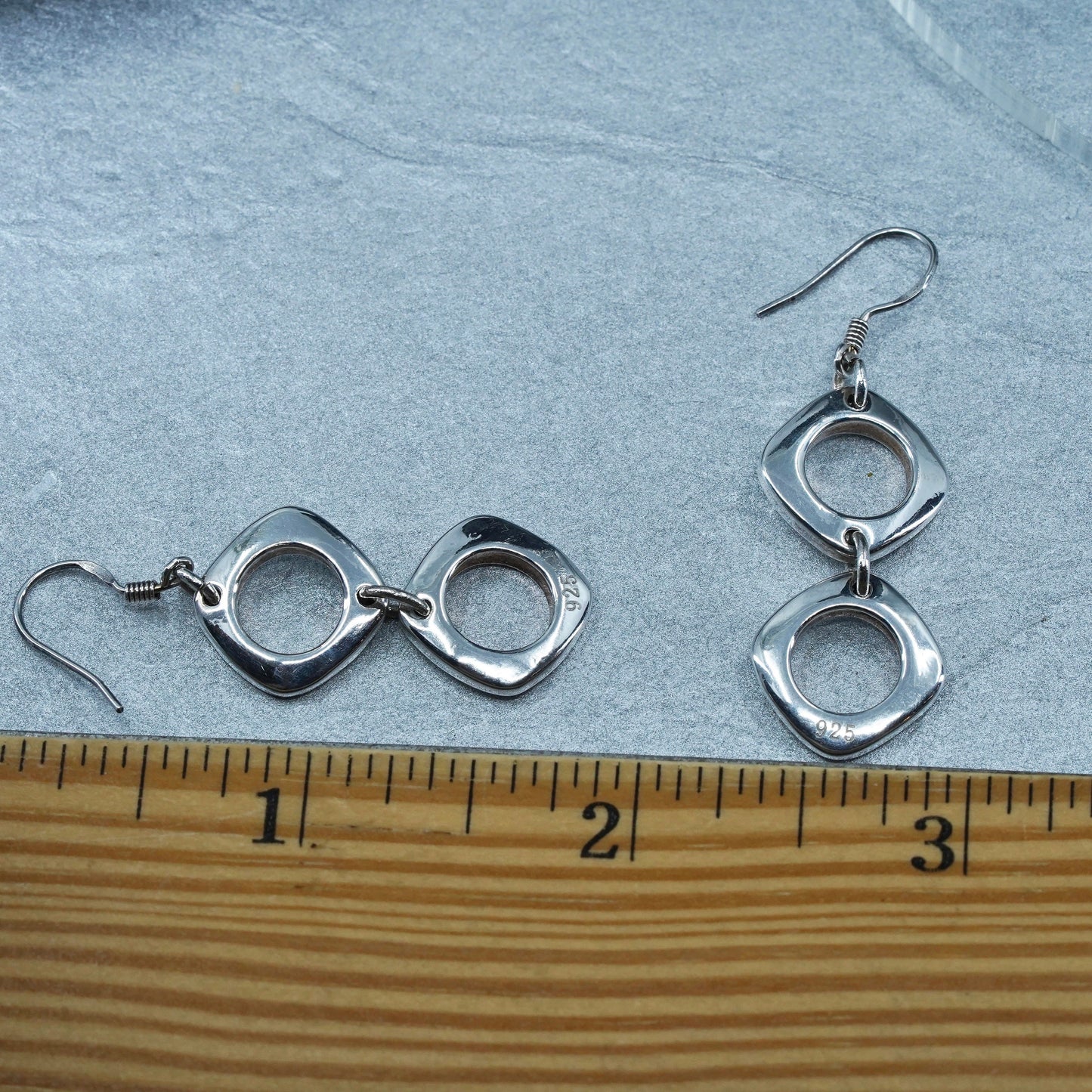 Vintage modern Sterling 925 silver handmade square shaped earrings