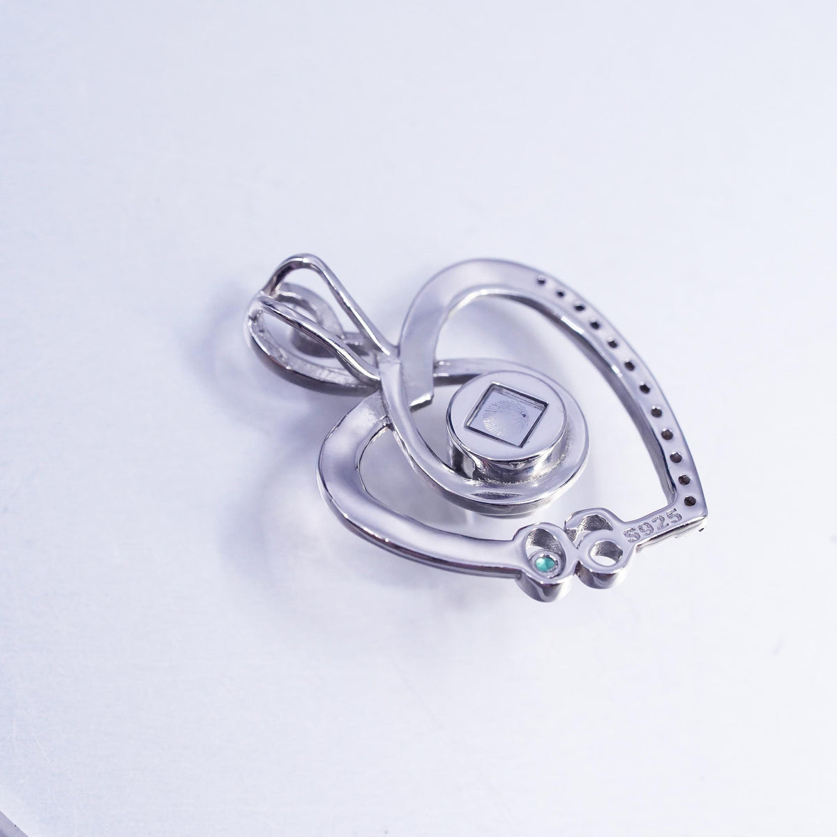 Vintage sterling 925 silver heart pendant Cz engraved I love you multi language