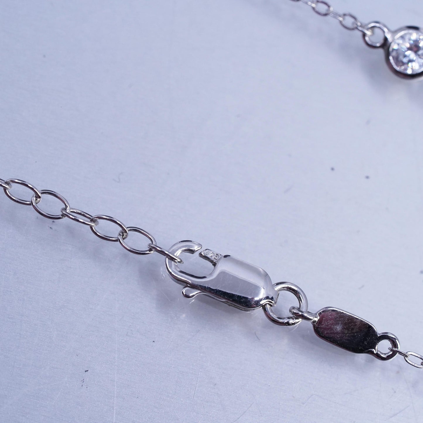 18+4", vintage Sterling 925 silver handmade circle pendant necklace with Cz