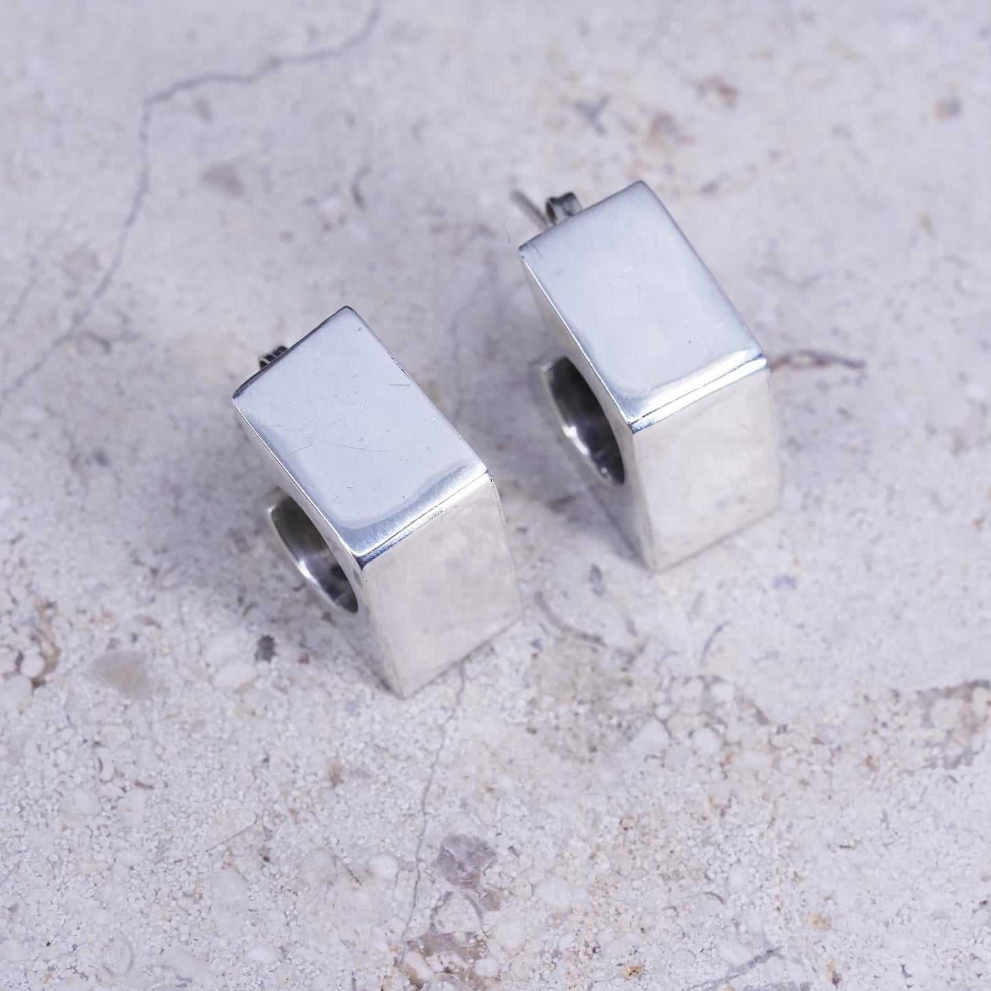 vintage Mexican modernist Sterling 925 silver handmade studs earrings