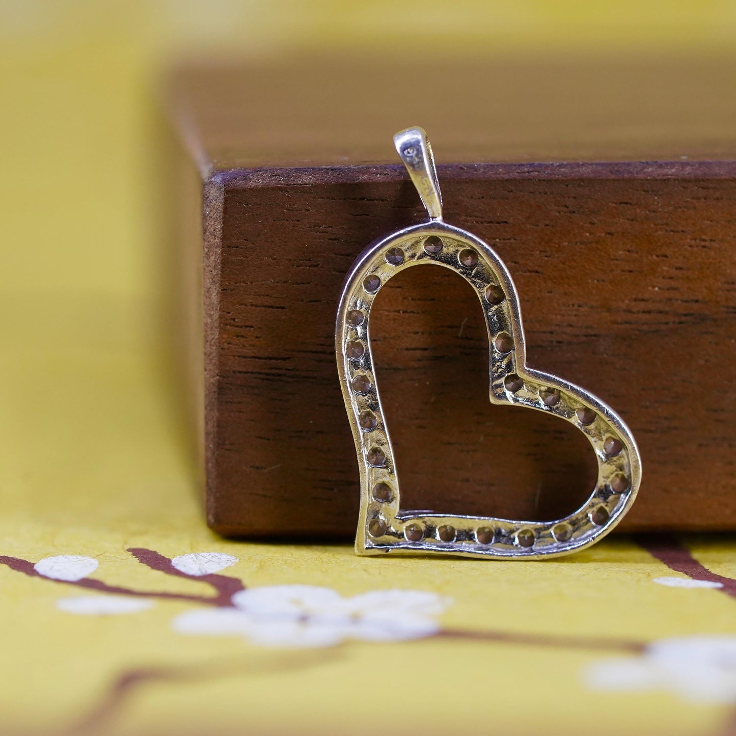 Vintage Sterling 925 silver handmade heart pendant with cz