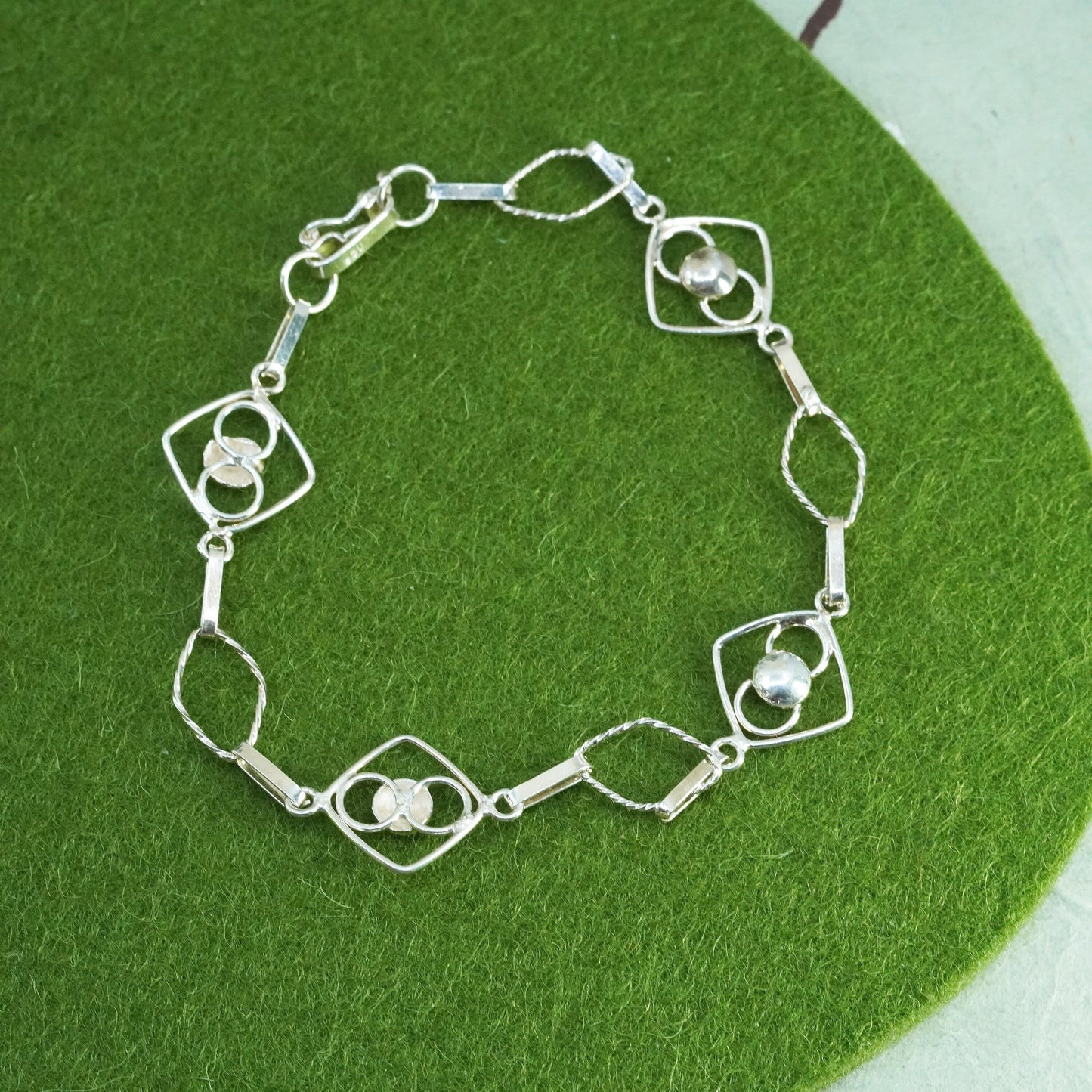 7.25”, Vintage sterling silver bracelet, handmade fine 950 silver chain