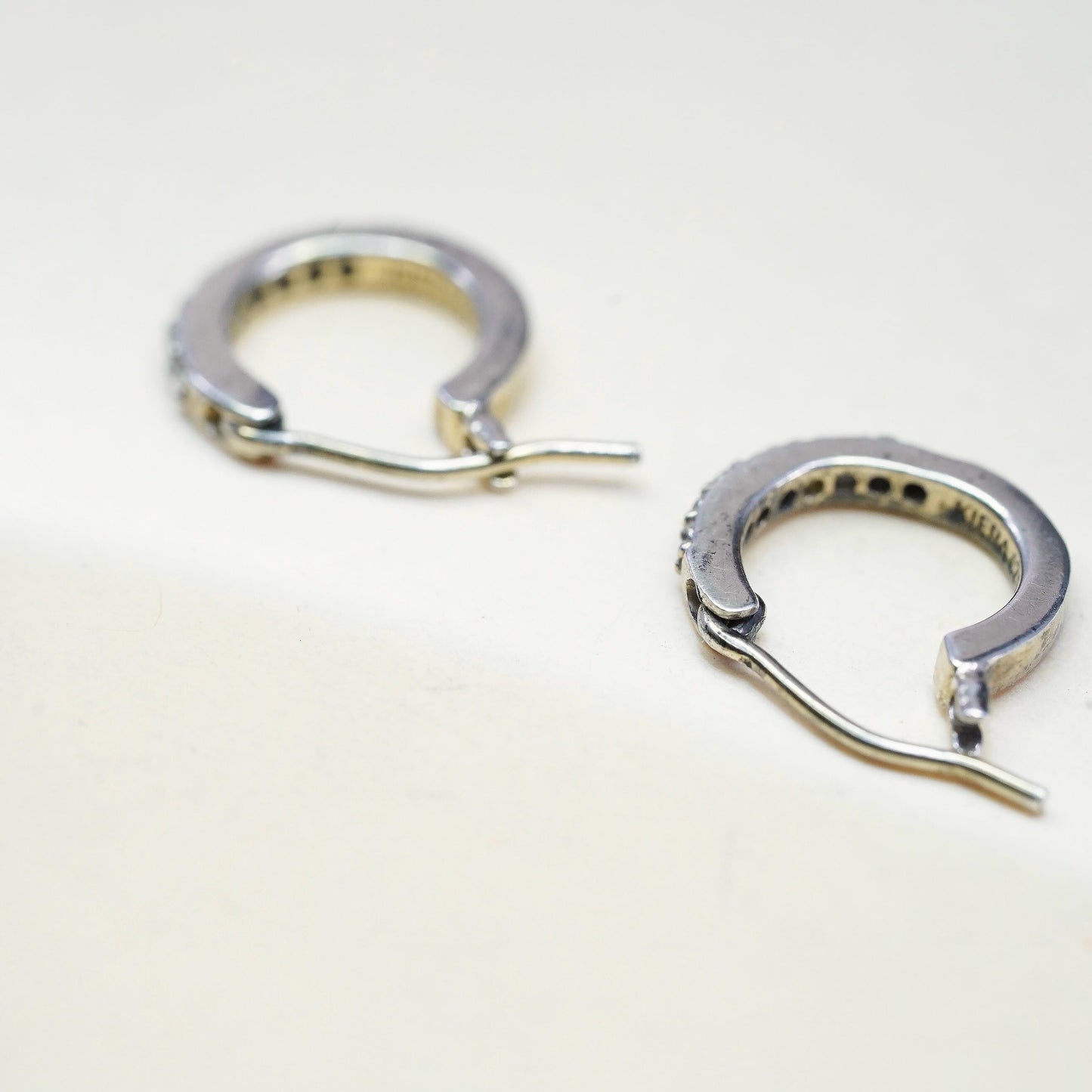 12mm, Vintage Korean Sterling Silver loop earrings, fine 925 hoops cluster cz