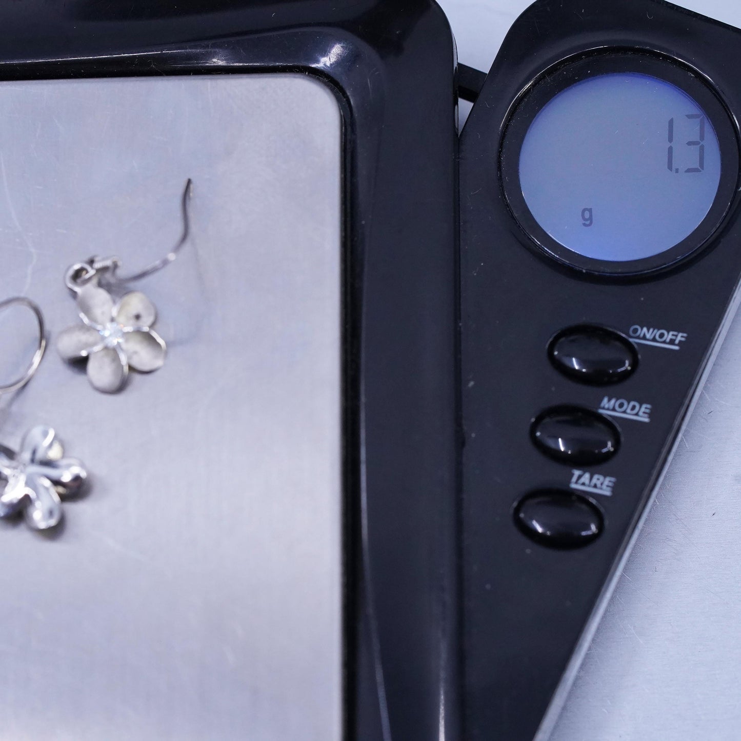Vintage Sterling 925 silver handmade earrings, plumeria flower dangles with cz
