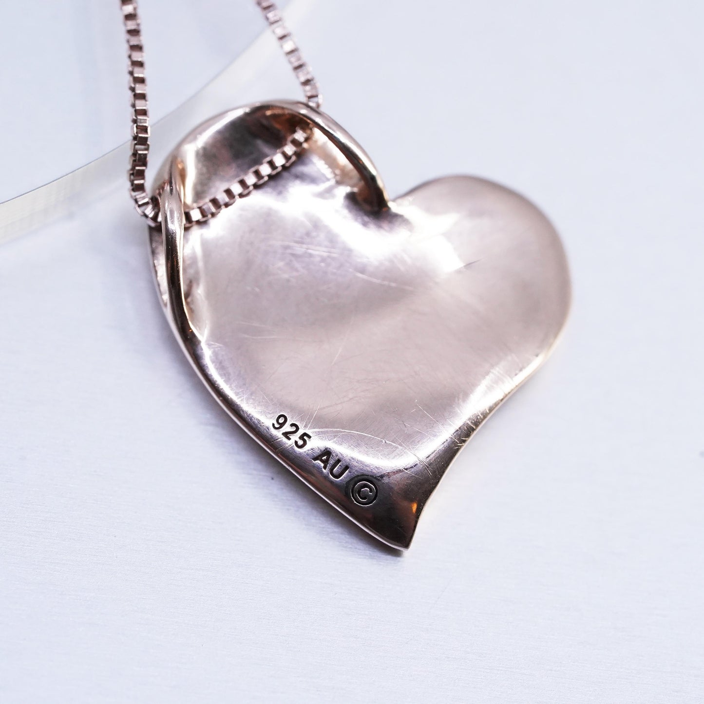 18”, vermeil rose gold Sterling 925 silver necklace cluster cz heart pendant