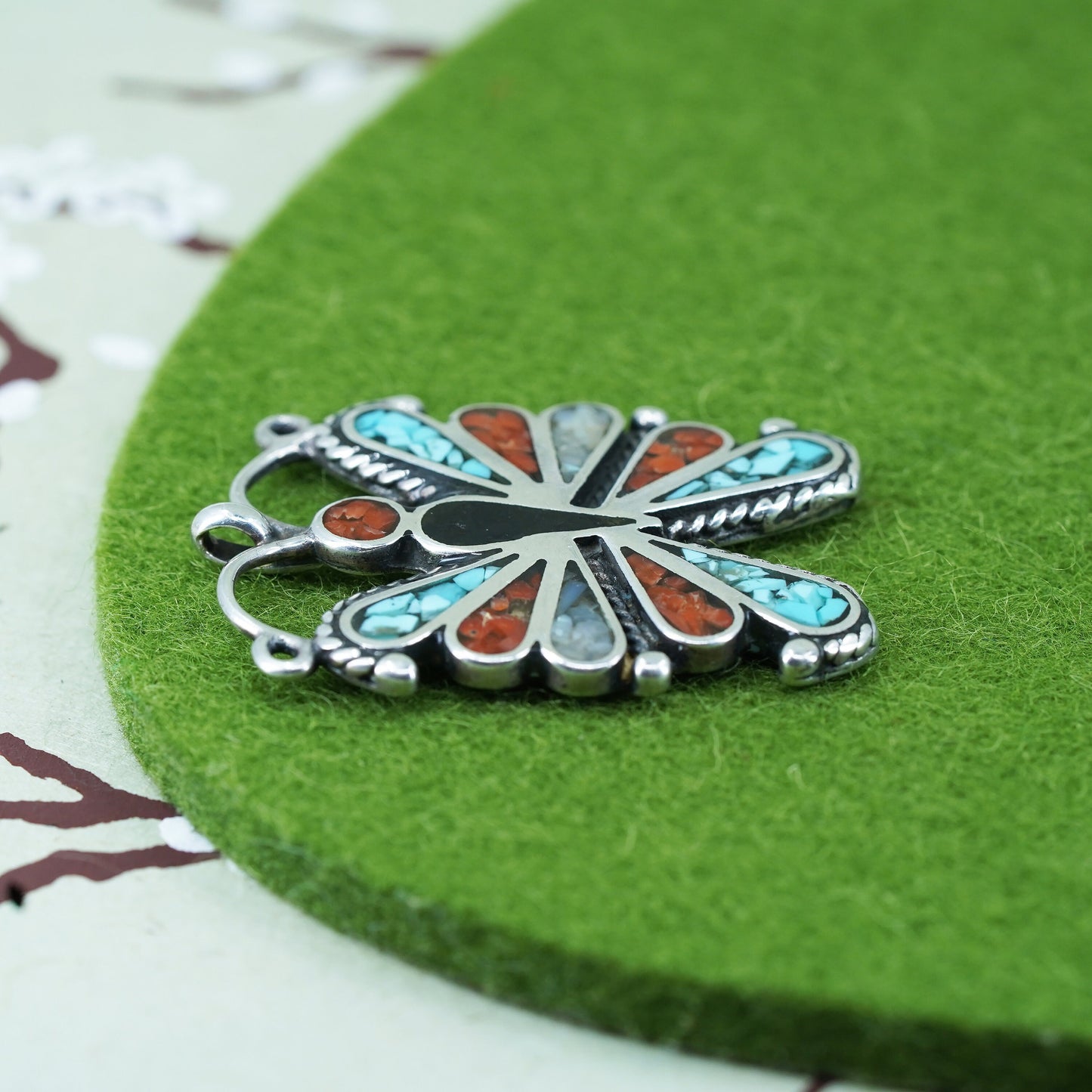 Native American sterling silver pendant, southwestern 925 butterfly turquoise