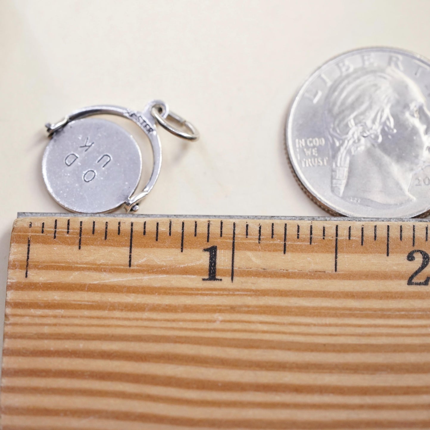 Vintage Sterling Silver Spinner Charm, 925 Rotating Good Luck Disc Pendant