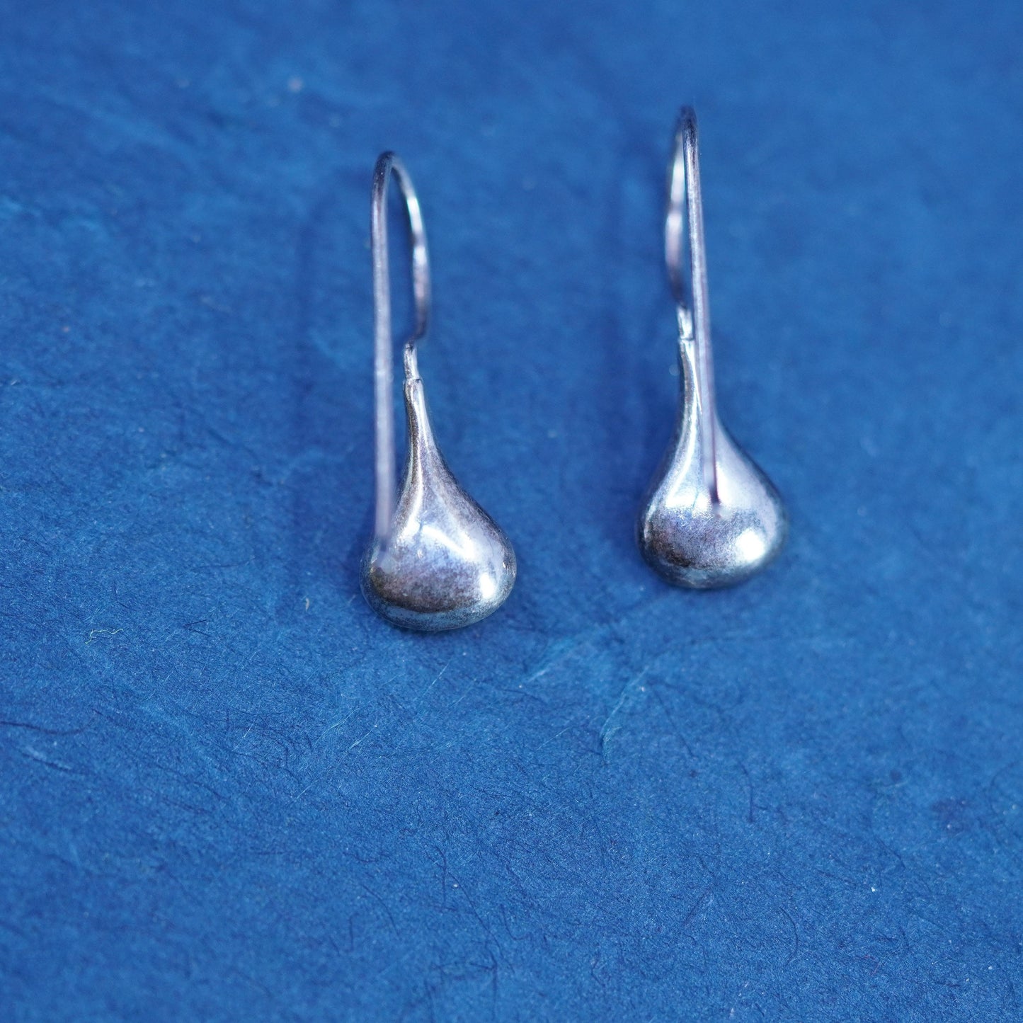 Vintage sterling silver handmade earrings, 925 simple teardrop drops