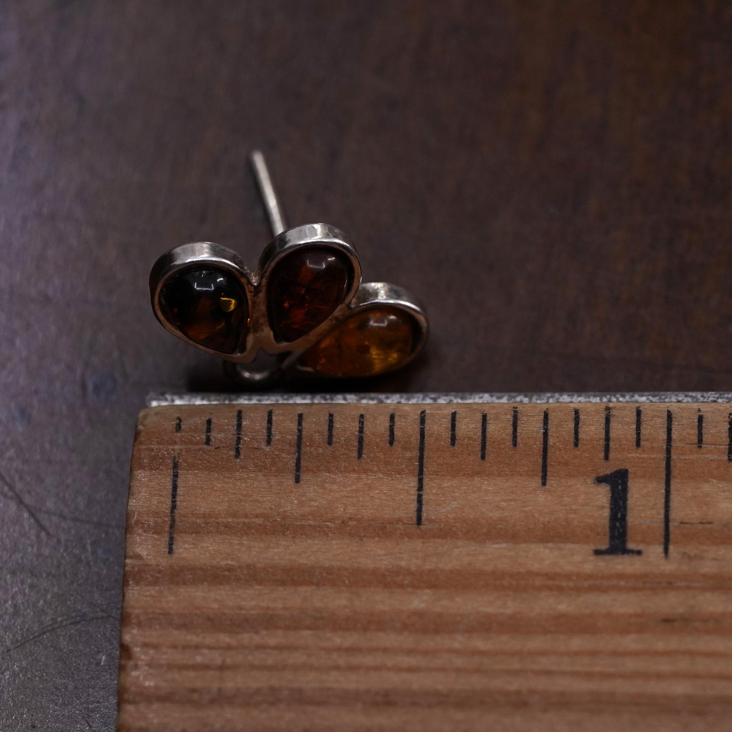 Vintage Sterling 925 silver handmade stud with amber, single earring