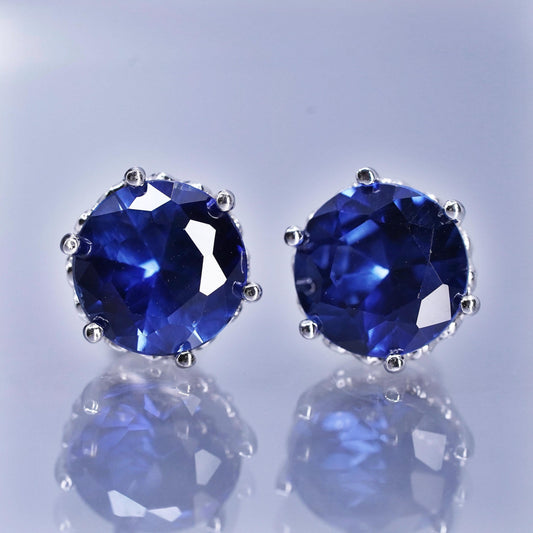Vintage Sterling 925 silver handmade earrings, studs with sapphire cz