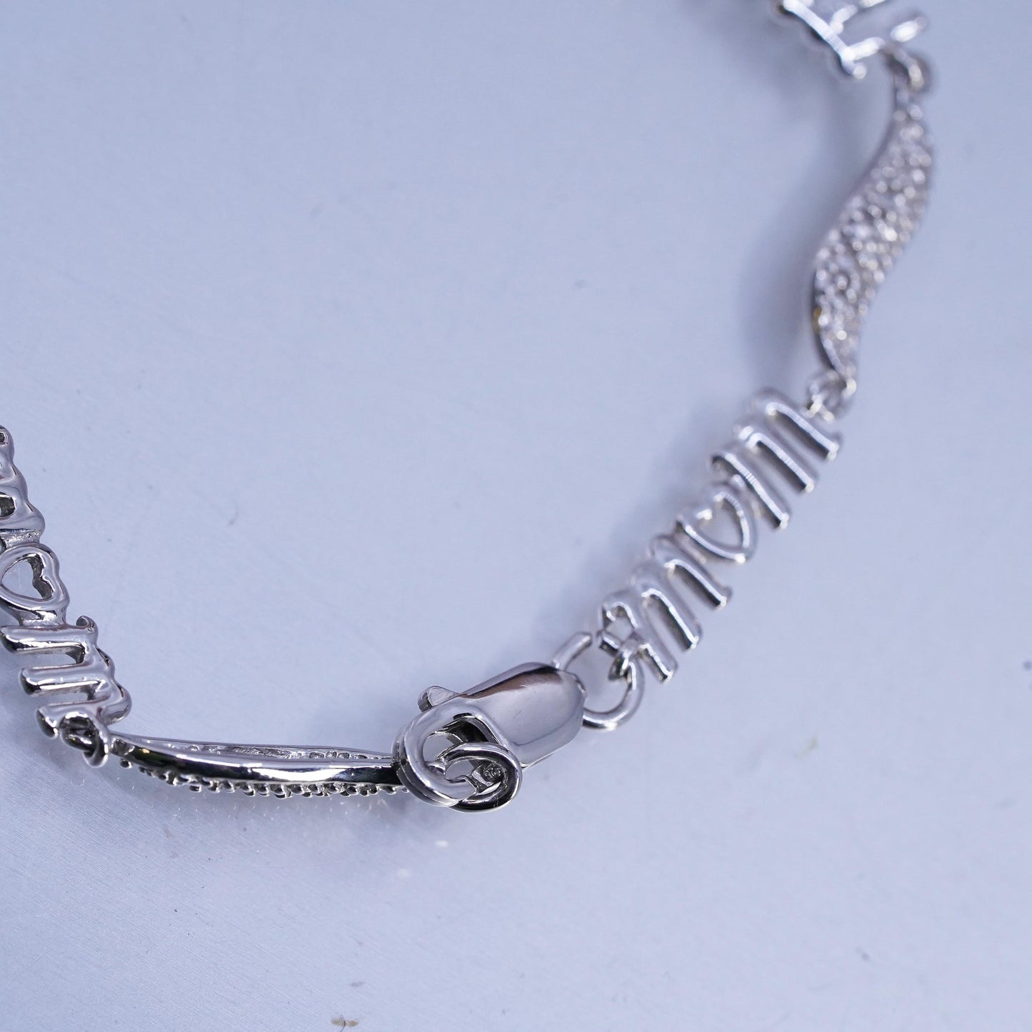 7.25", vintage Sterling 925 silver bracelet, mom chain with cluster diamonds