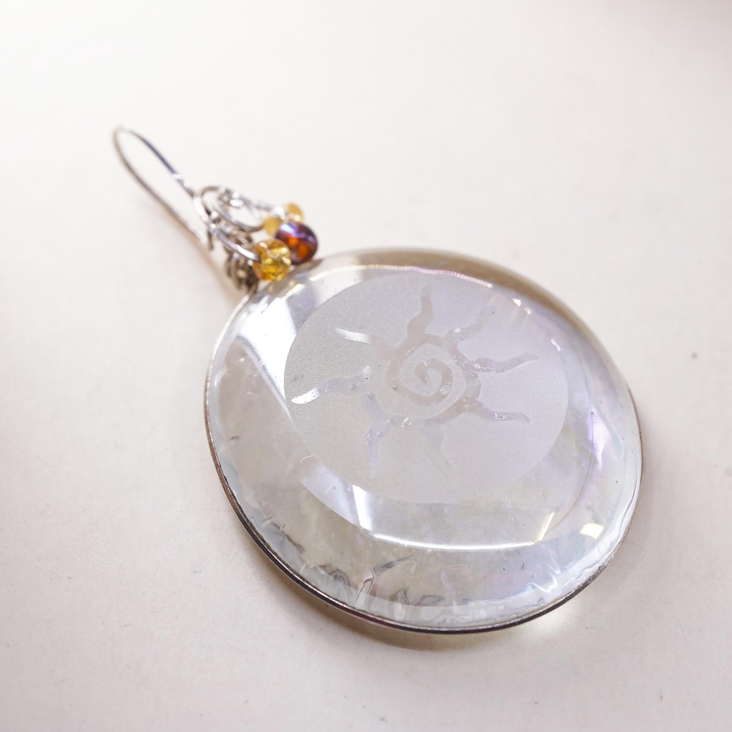 Vintage Mexican sterling silver wire w/ handmade dichroic foiled glass pendant