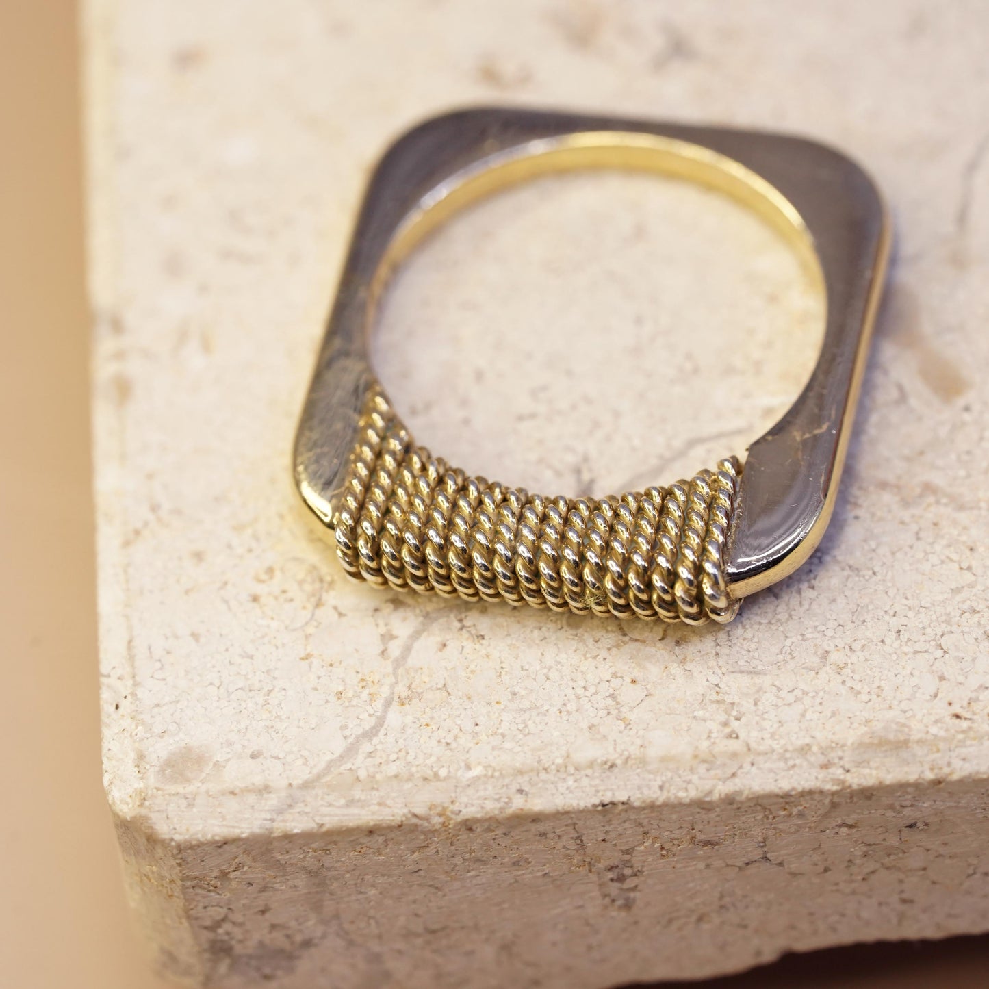 Size 9.25, VTG gold plated sterling silver ring, statement cable stackable band
