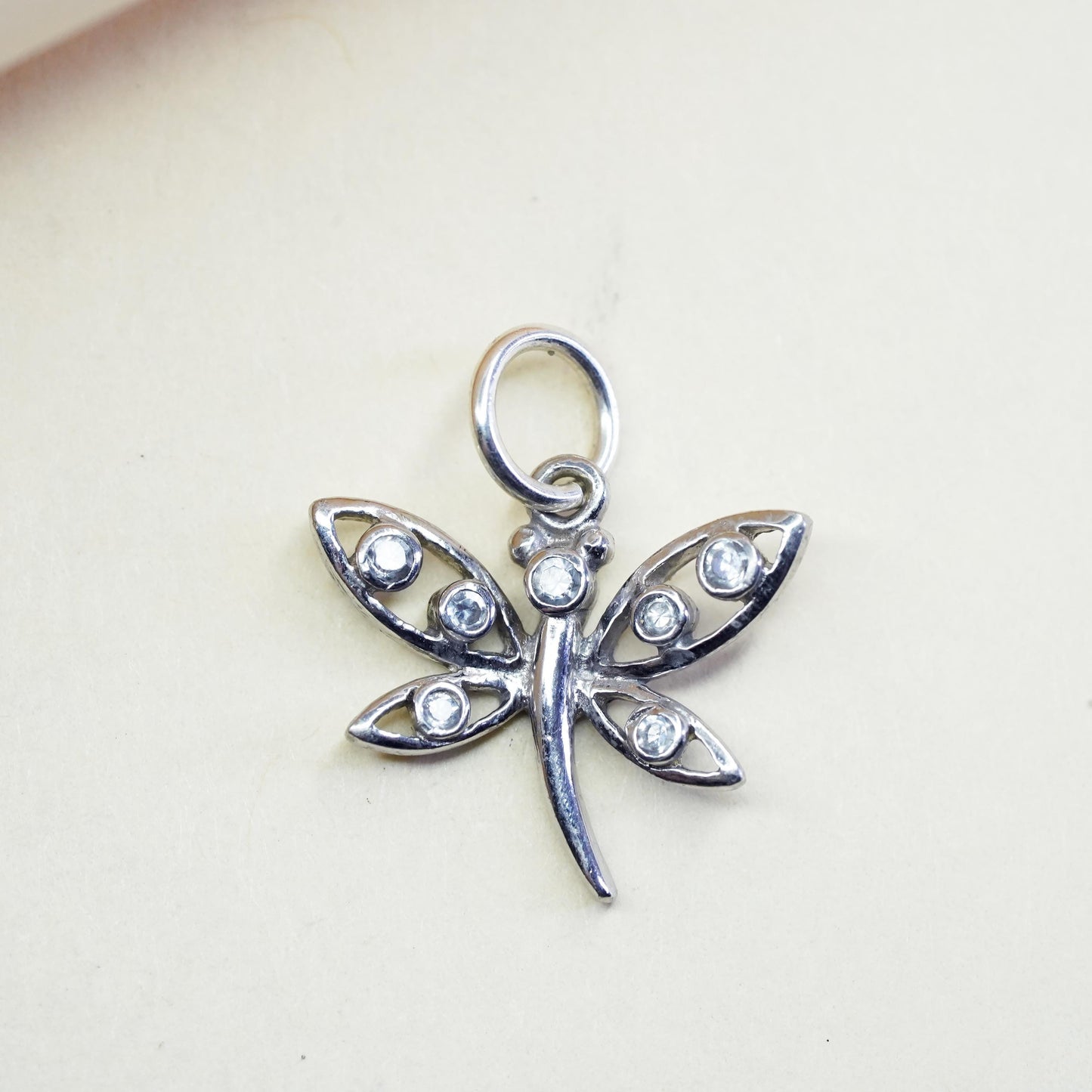 Vintage sterling silver pendant, 925 butterfly with cz