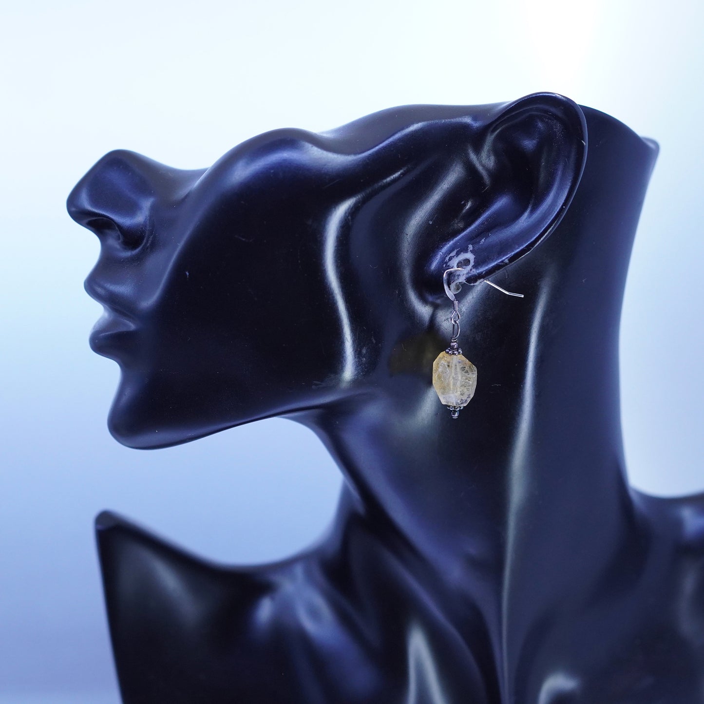 Vintage Sterling 925 silver handmade earrings with citrine beads