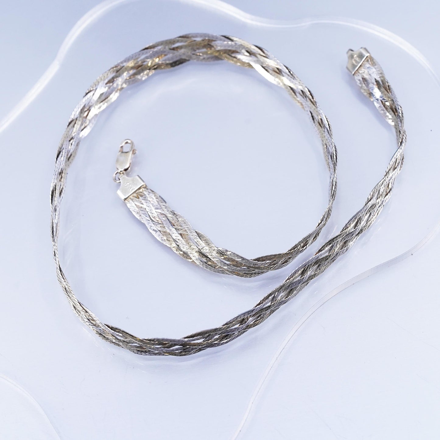 18” Italy vermeil gold Sterling 925 silver woven braided herringbone necklace