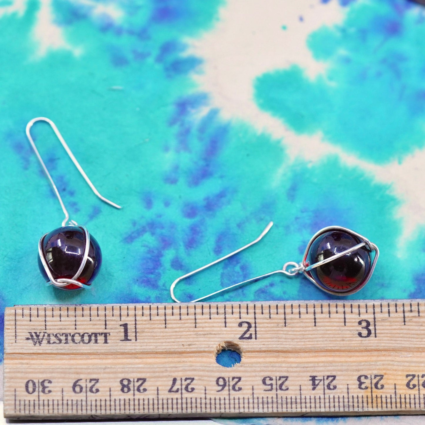 Vintage sterling silver 925 handmade earrings with amber bead