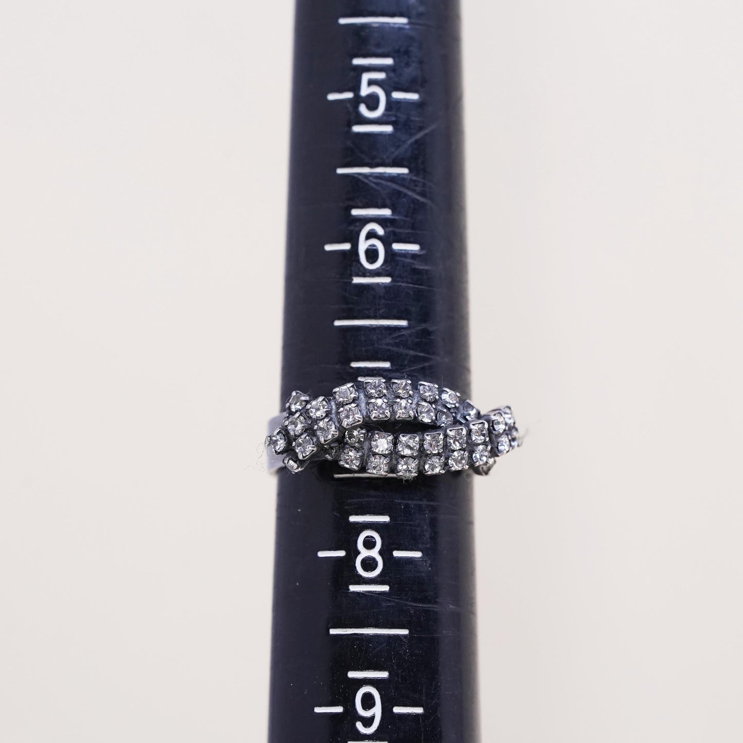 Size adjustable, Vintage Sterling silver handmade ring, 925 silver cluster cz