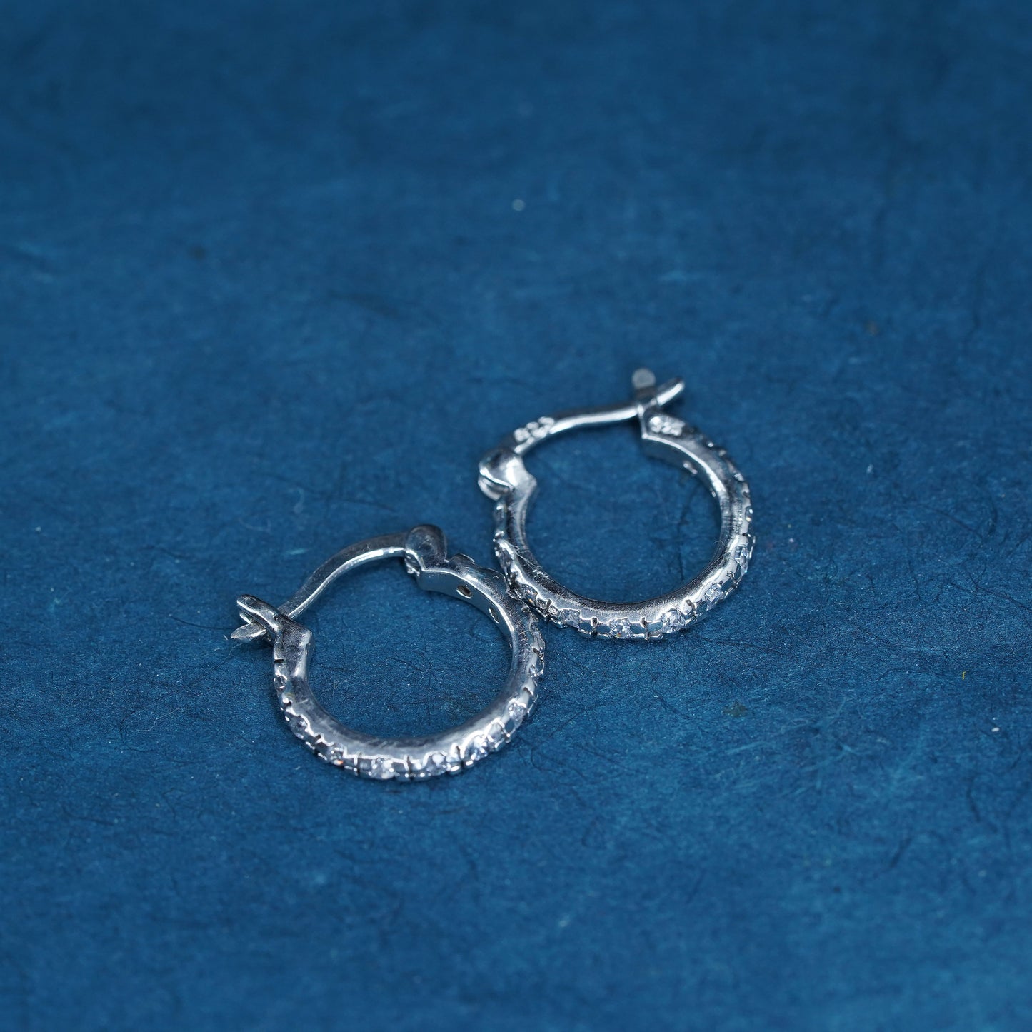 0.5", vintage Sterling silver handmade hoop earrings, 925 huggie with cz