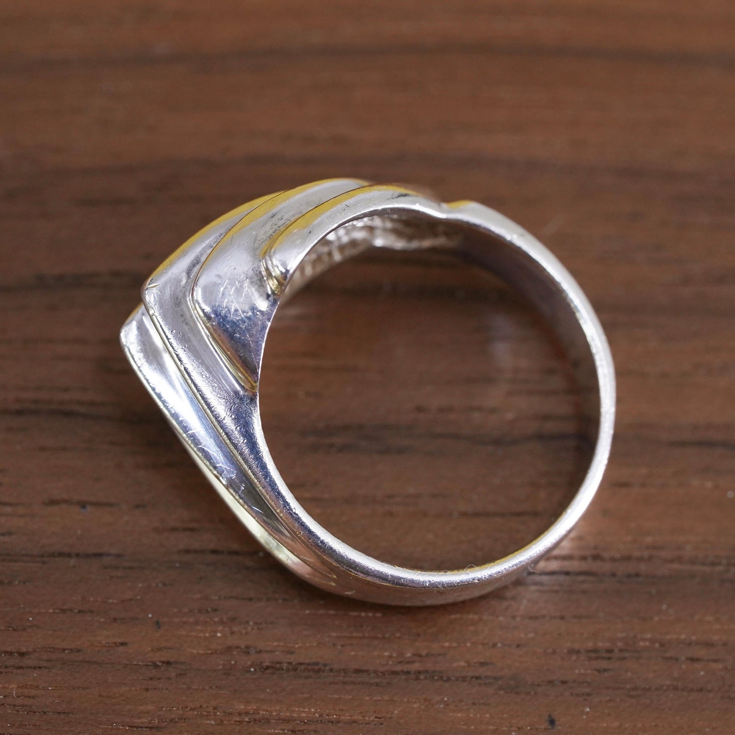 size 7, vintage Mexican Sterling silver handmade ring, 925 wide ribbed band