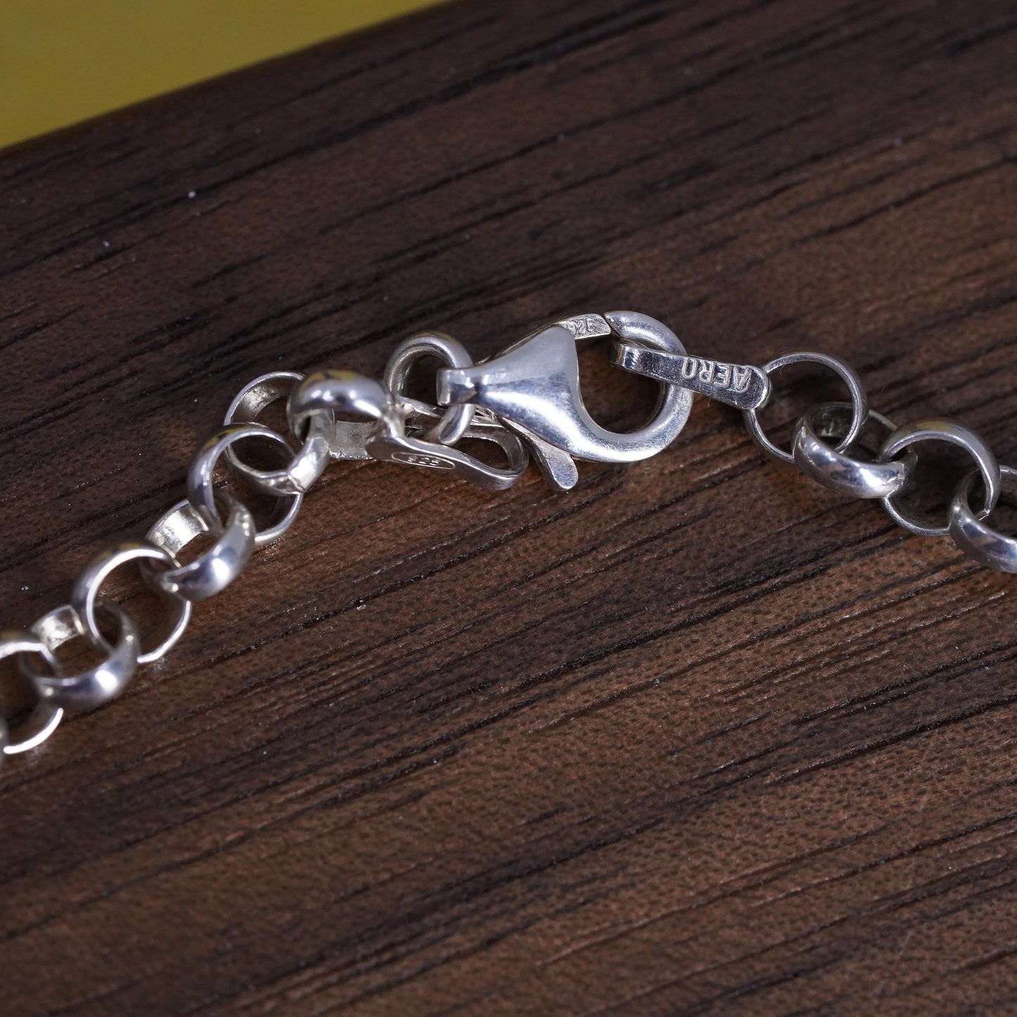7” 4mm, vintage AERO Sterling silver bracelet, 925 circle chain w/ heart charm