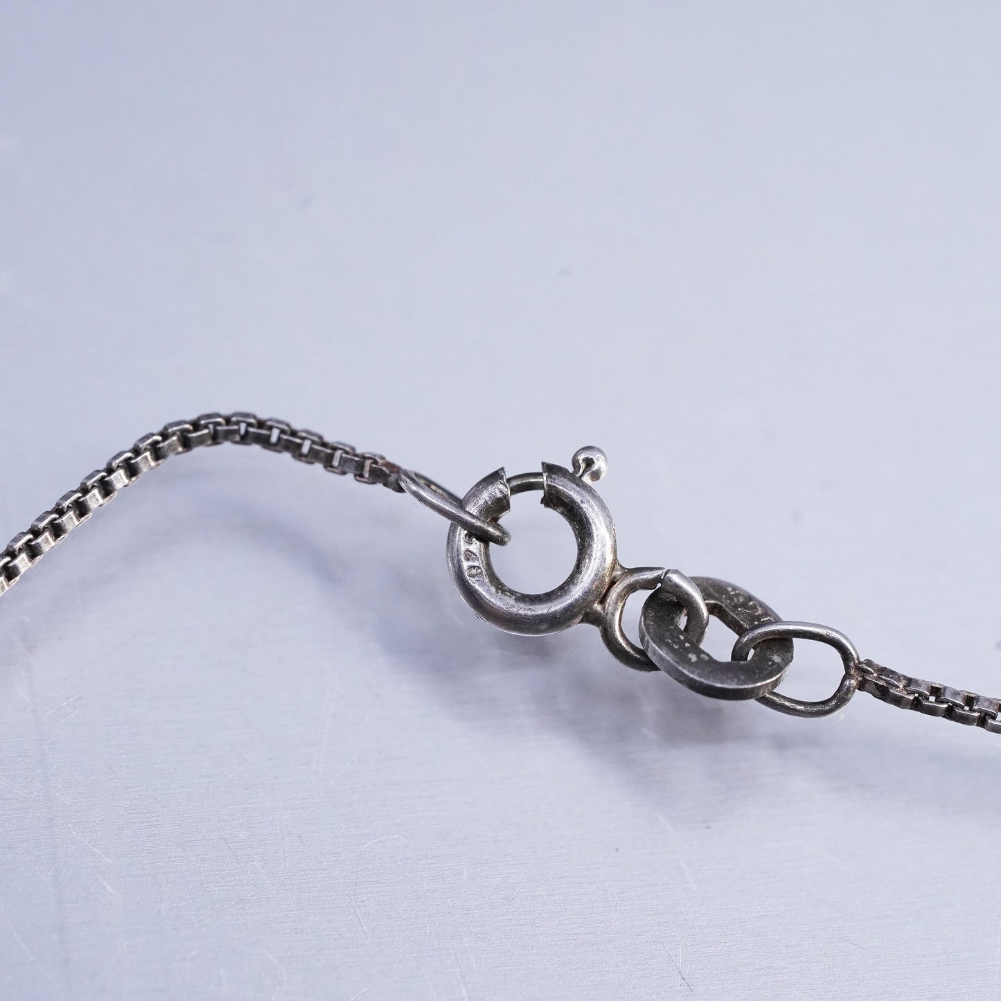 16", vintage Sterling 925 silver box chain necklace with coin queen pendant