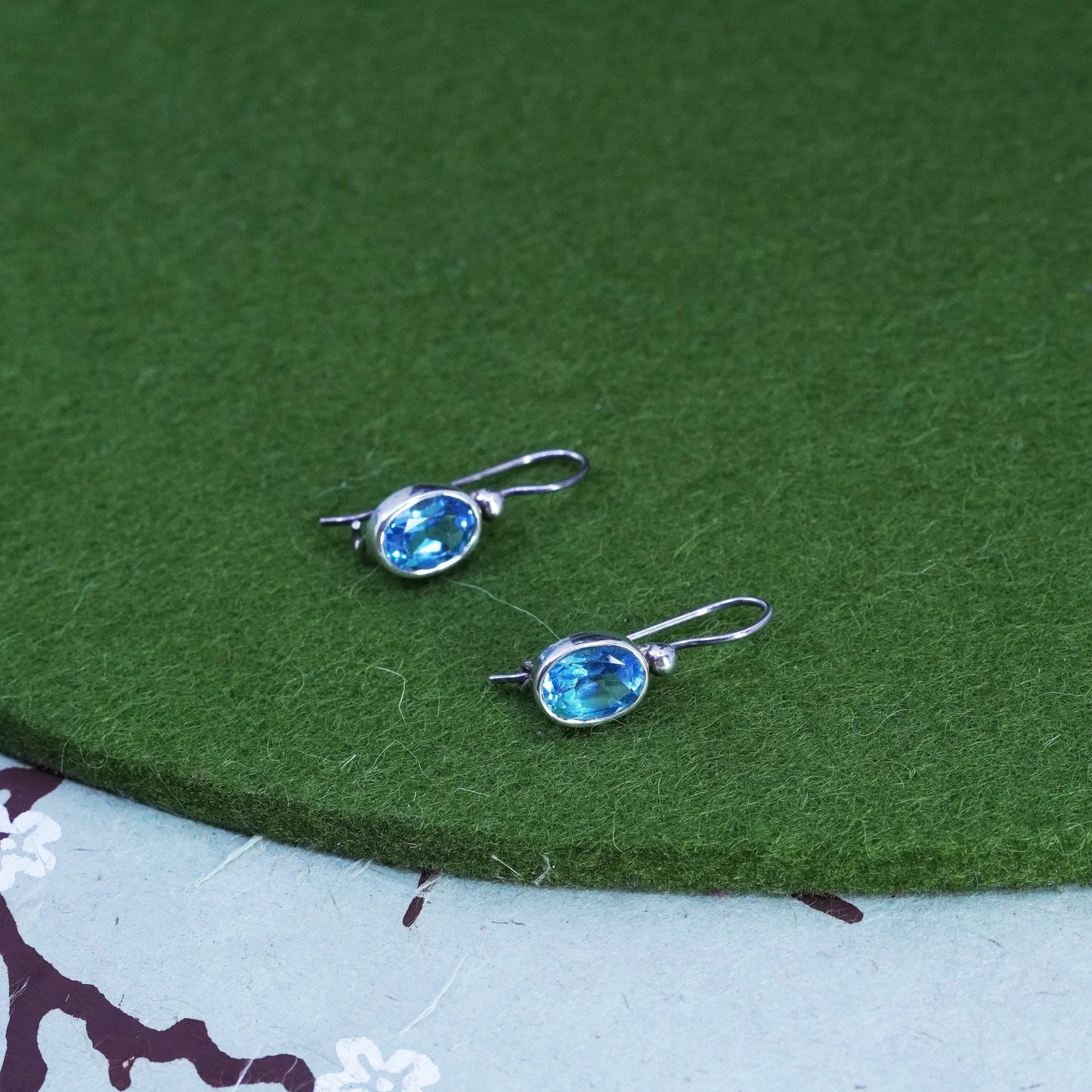 Vintage sterling silver 925 handmade earrings with oval blue topaz