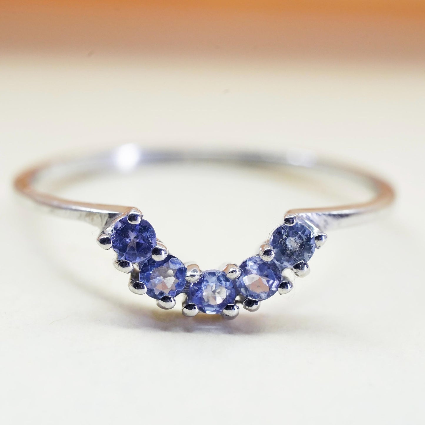 Size 8.25, Vintage sterling 925 silver stackable ring with amethyst, modernist